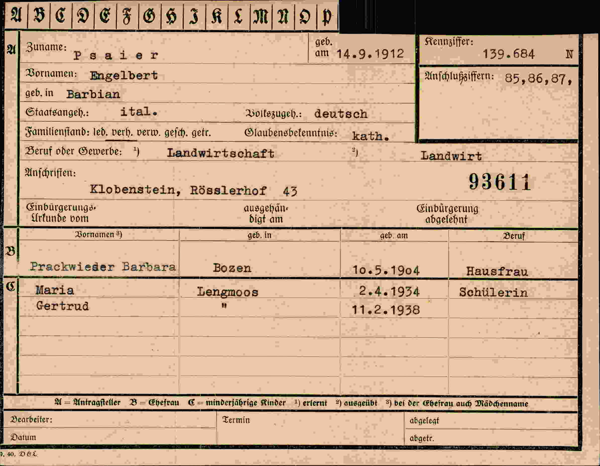Vorderseite des Dokuments