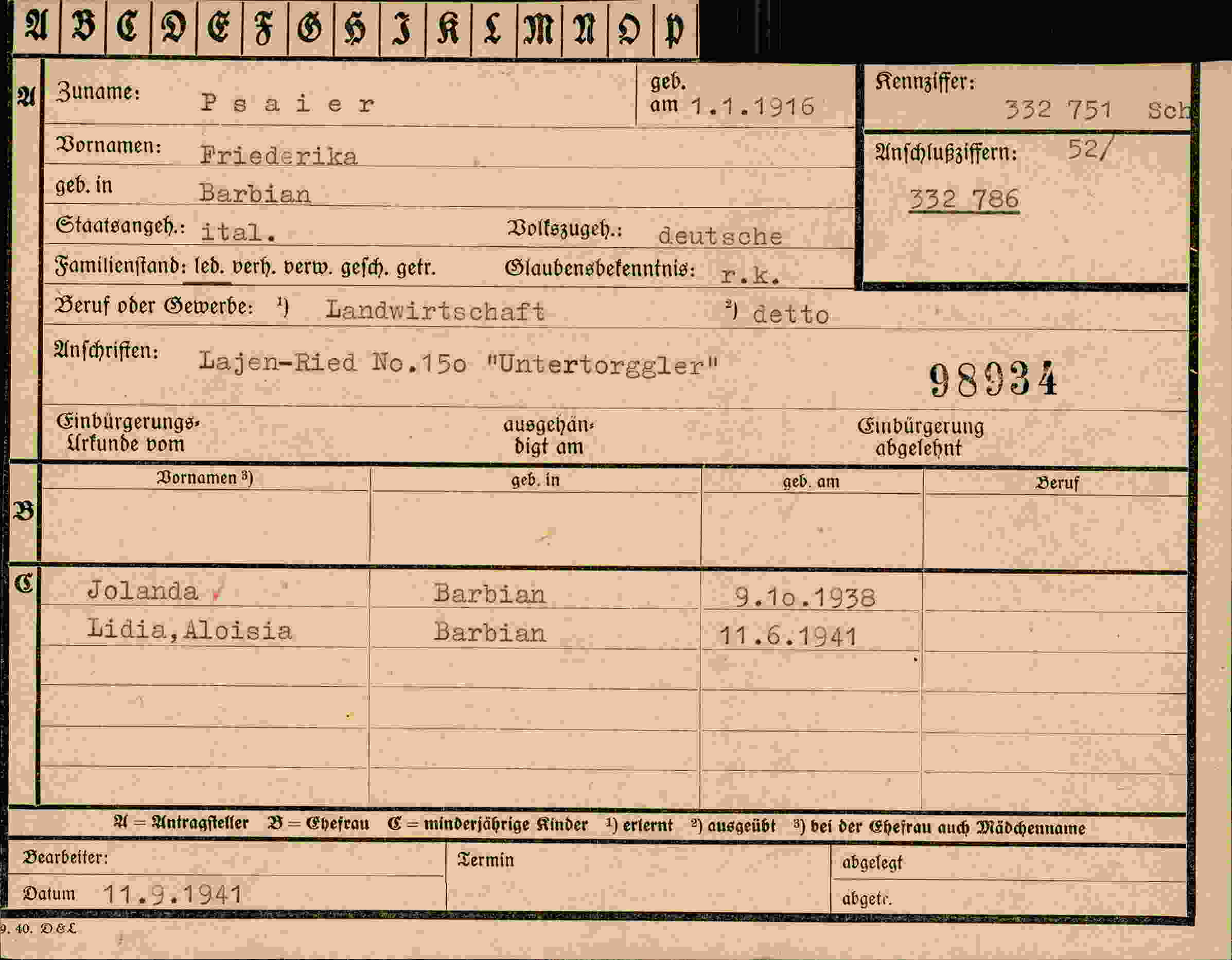 Vorderseite des Dokuments