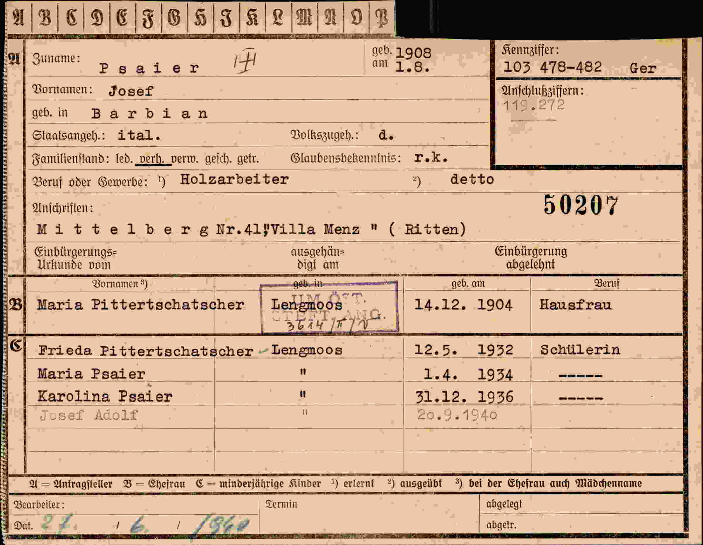 Vorderseite des Dokuments