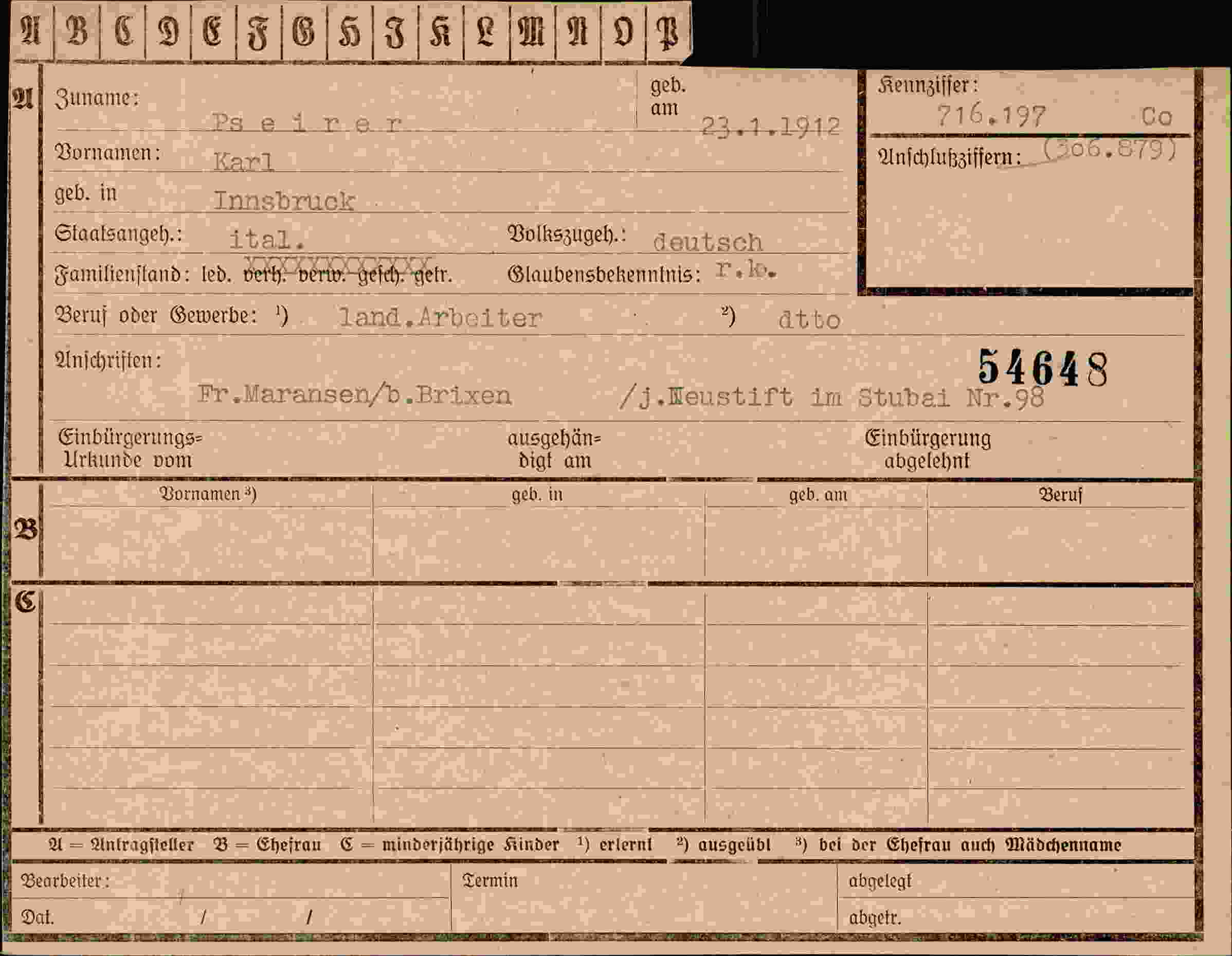 Dokument für Karl Pseirer