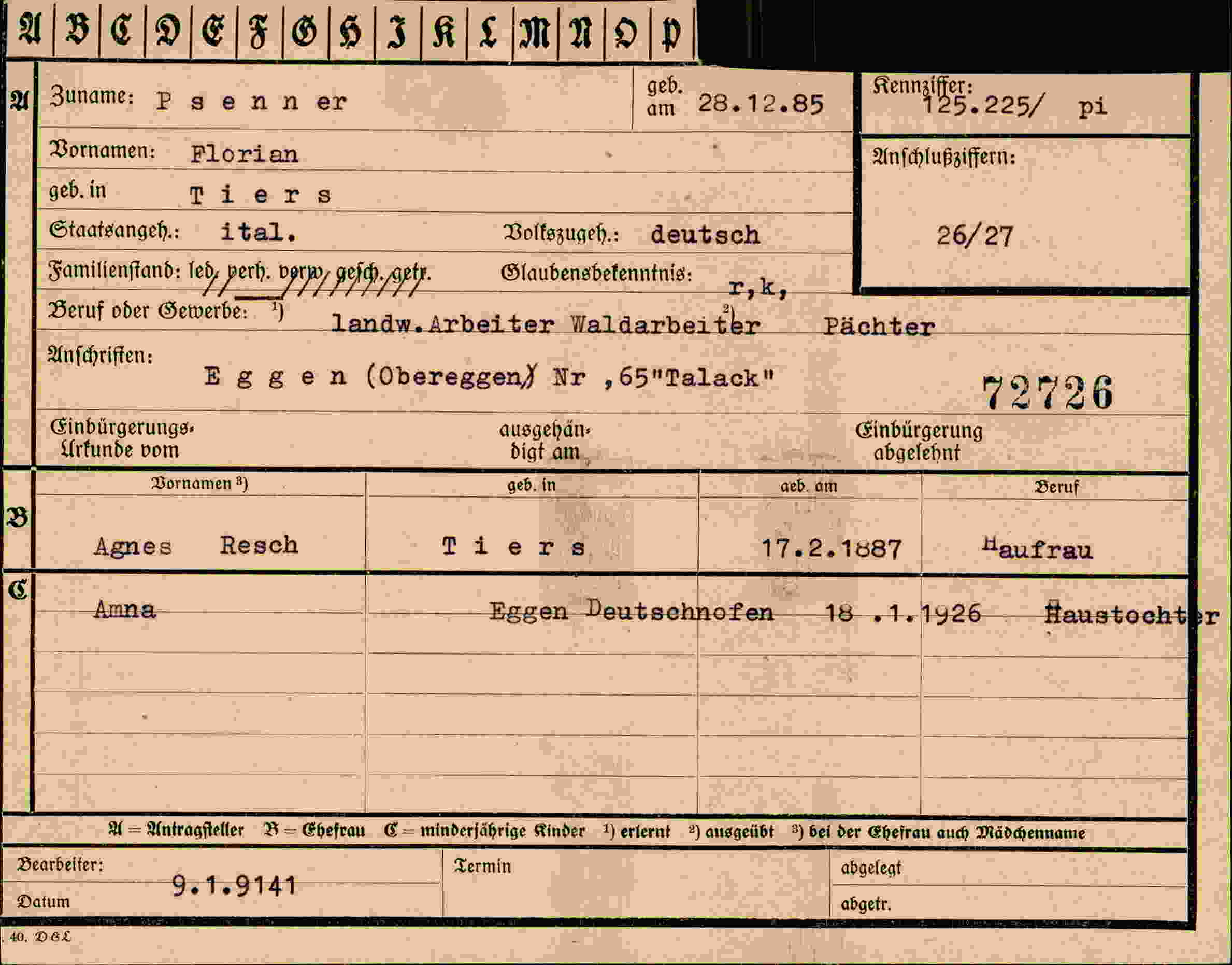 Vorderseite des Dokuments