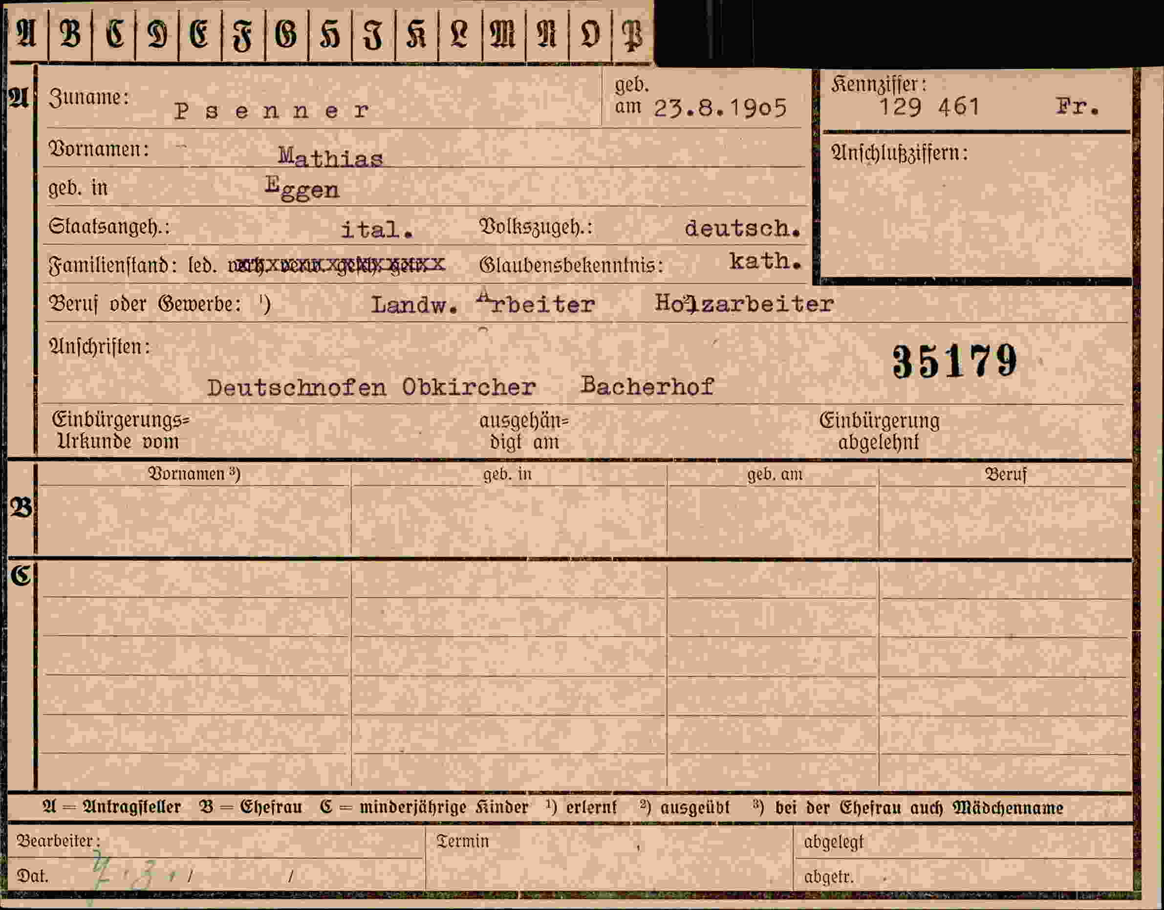 Vorderseite des Dokuments