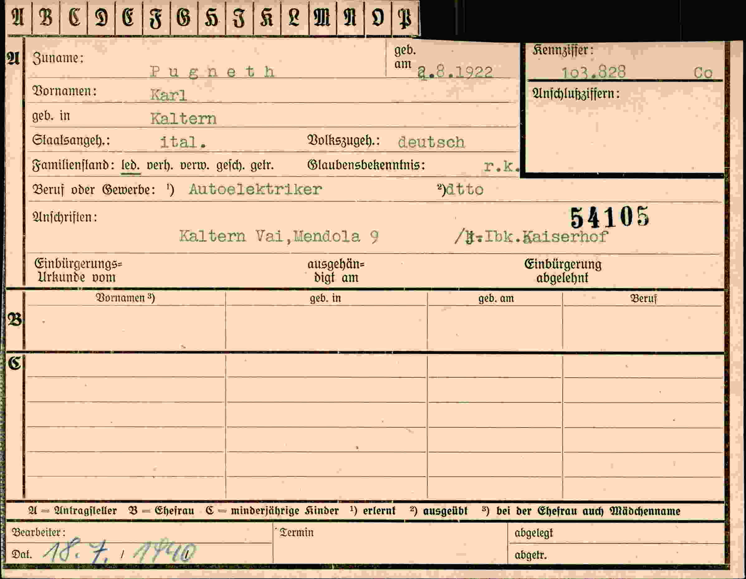 Dokument für Karl Pugneth