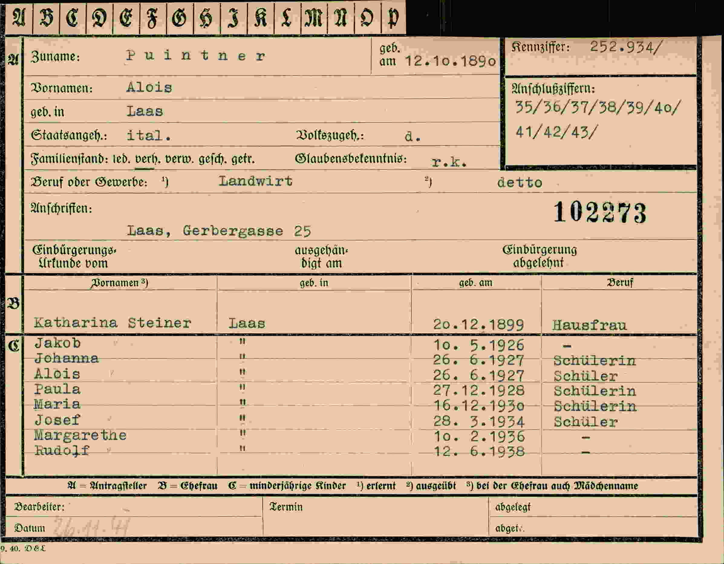 Dokument für Alois Puintner