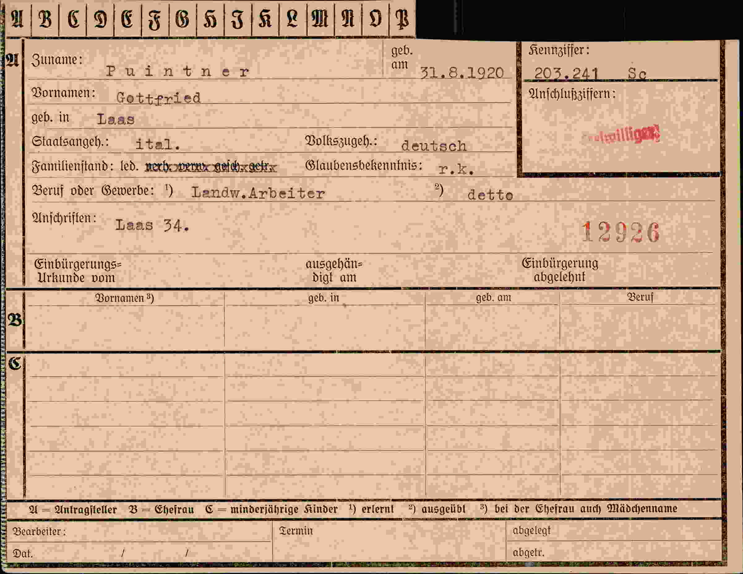 Dokument für Gottfried Puintner