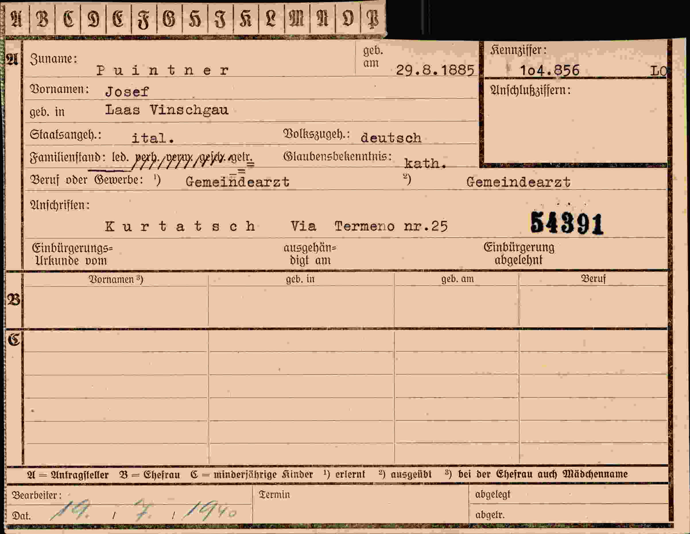 Dokument für Josef Puintner