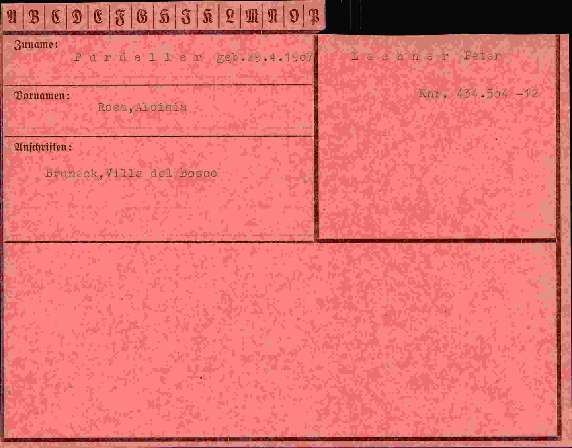 Dokument für Rosa Aloisia Purdeller