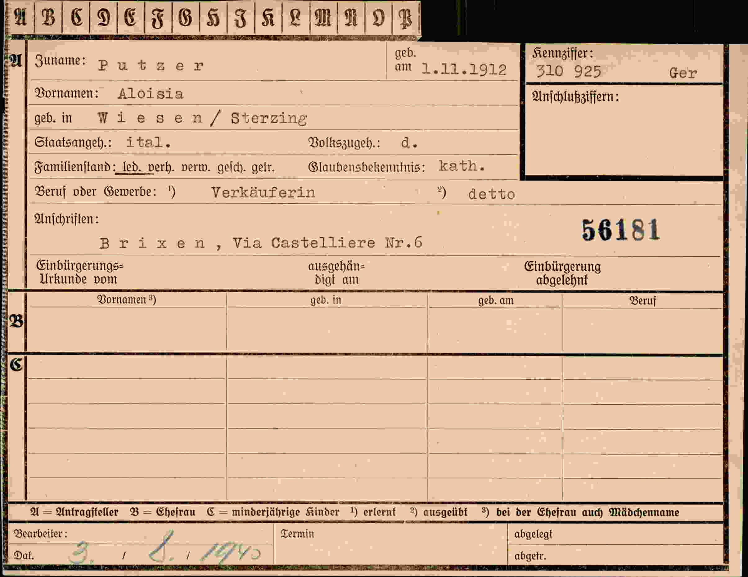 Vorderseite des Dokuments