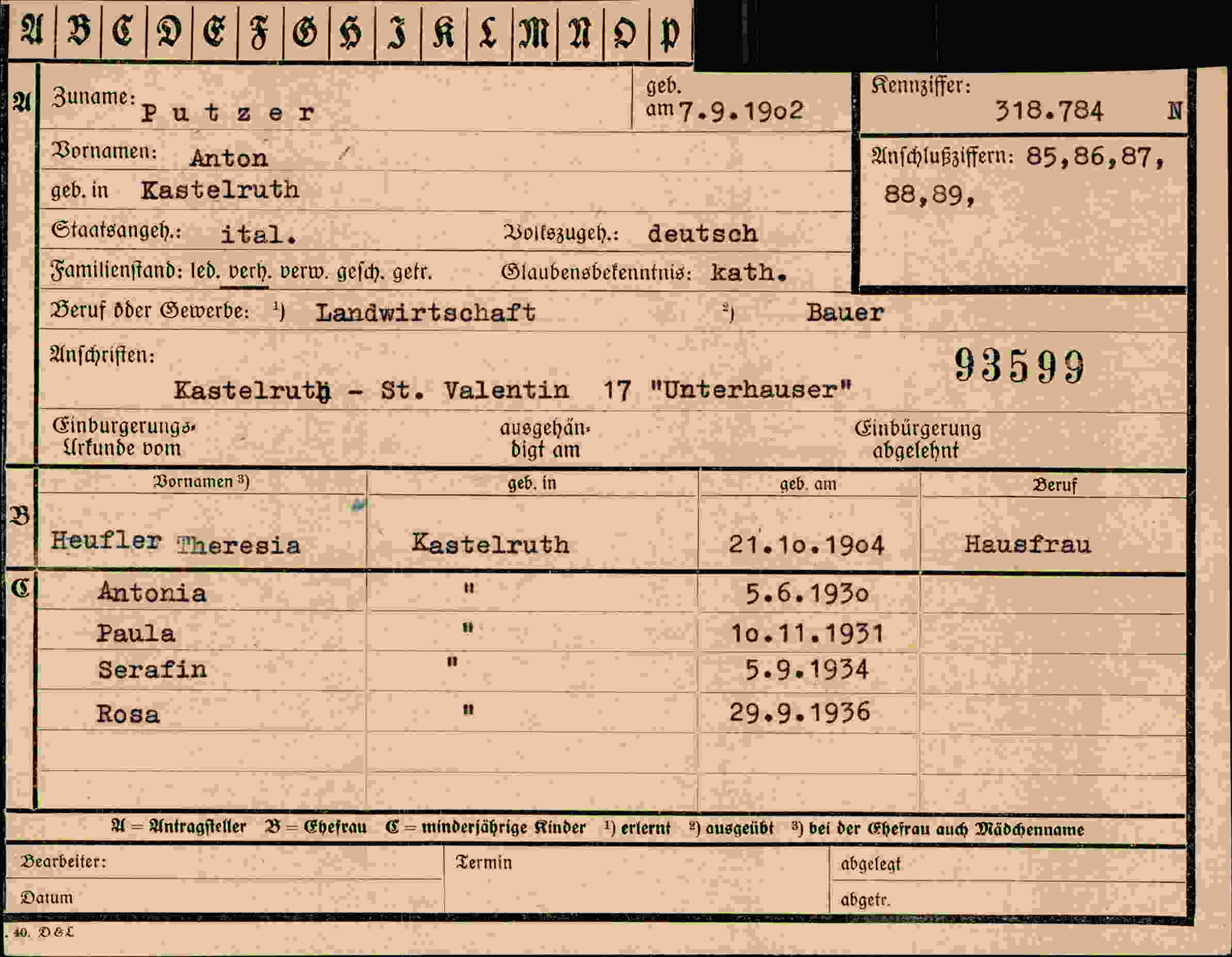 Dokument für Anton Putzer