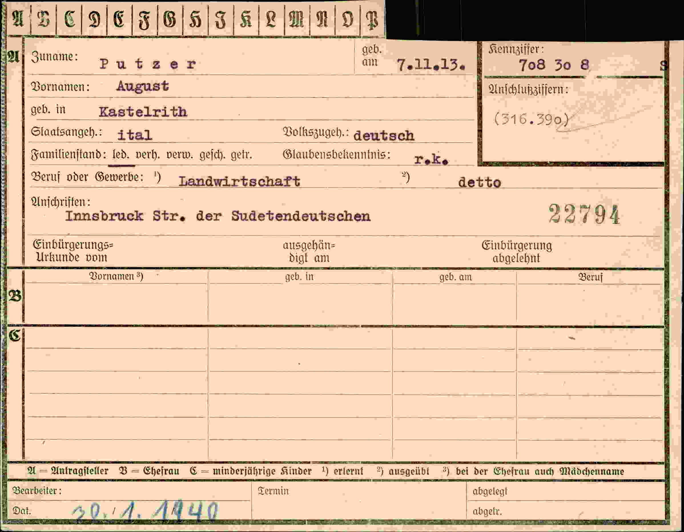 Vorderseite des Dokuments