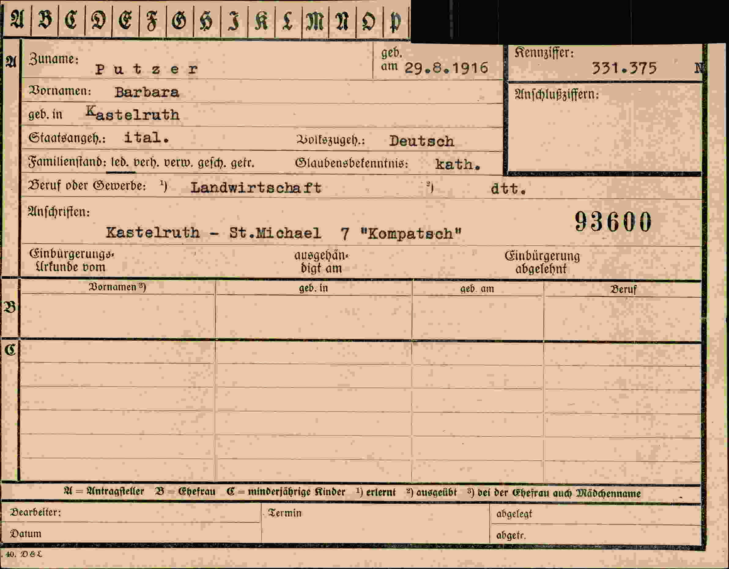 Vorderseite des Dokuments