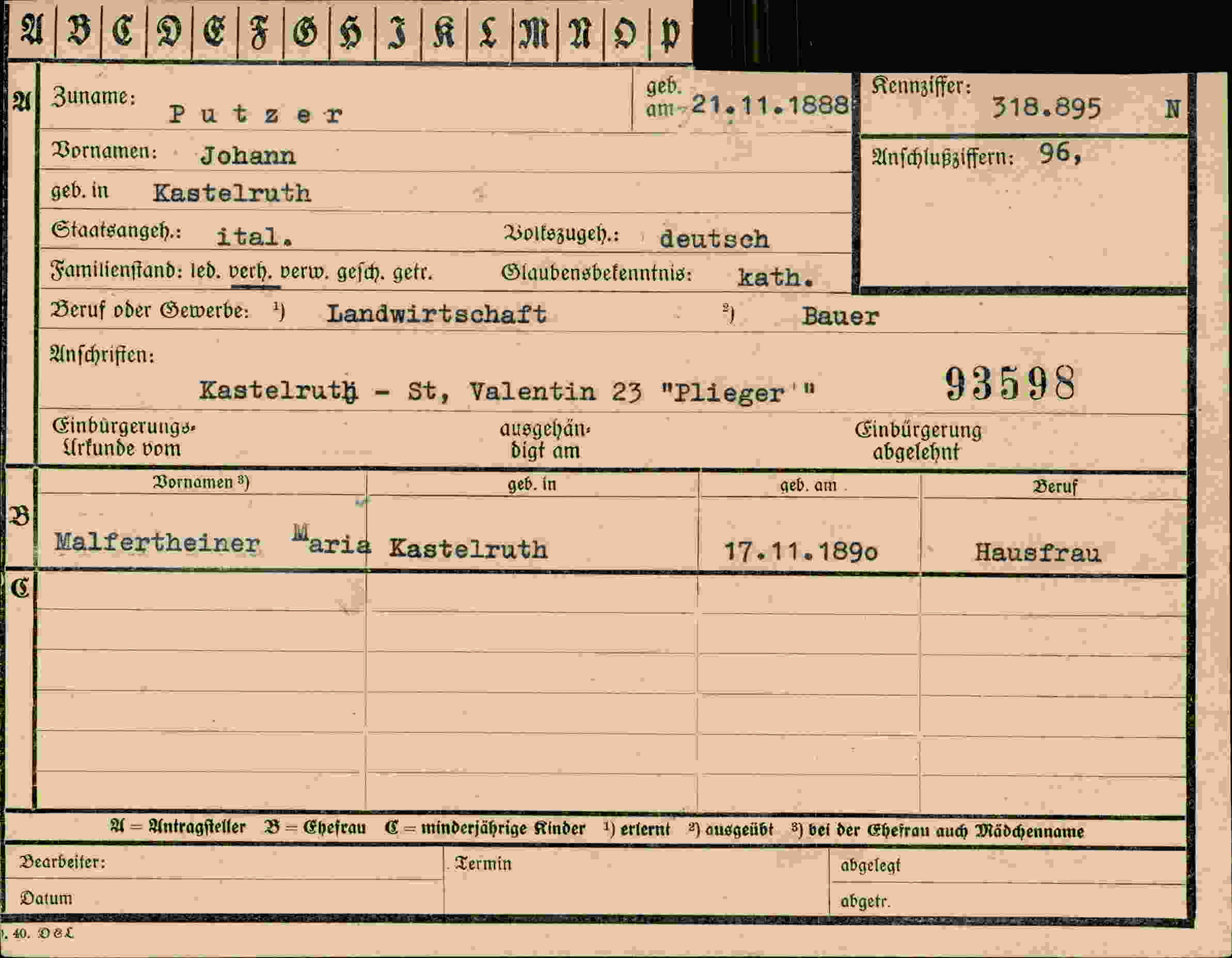 Dokument für Johann Putzer