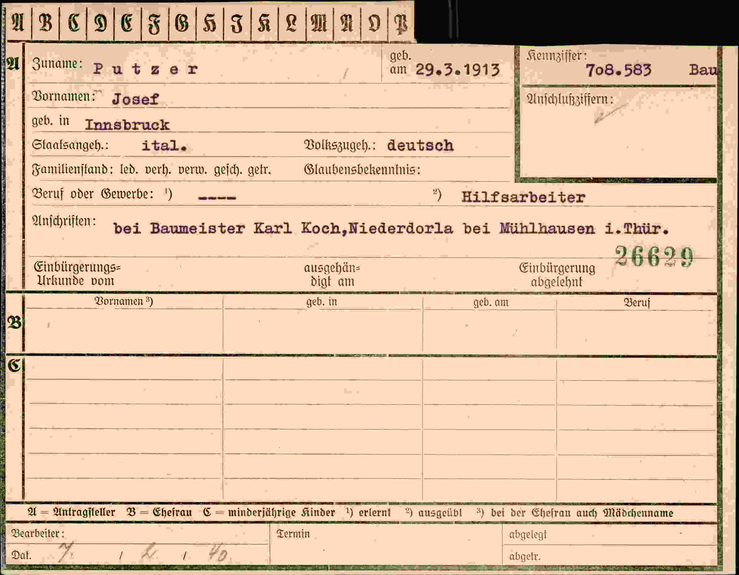 Vorderseite des Dokuments