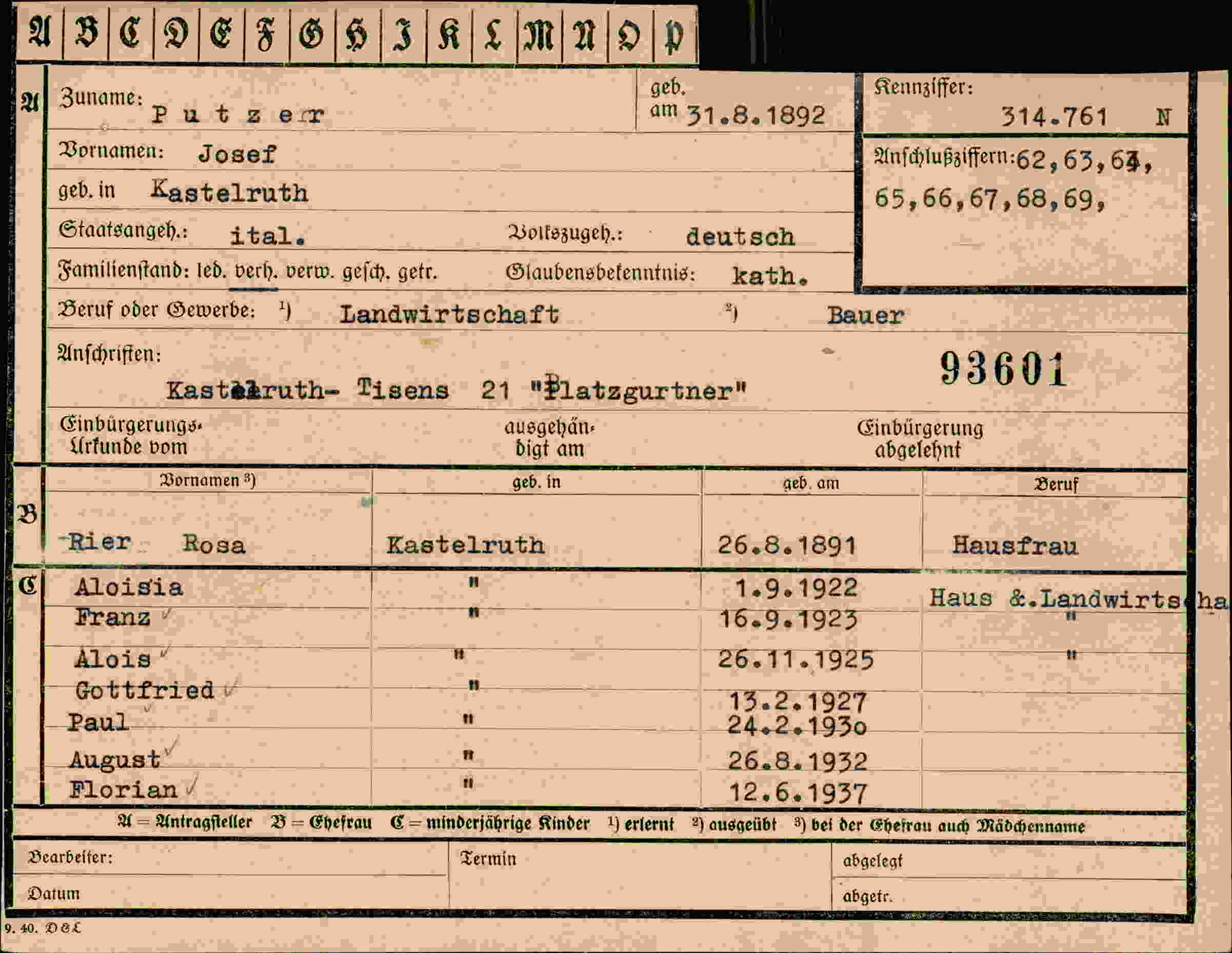 Vorderseite des Dokuments