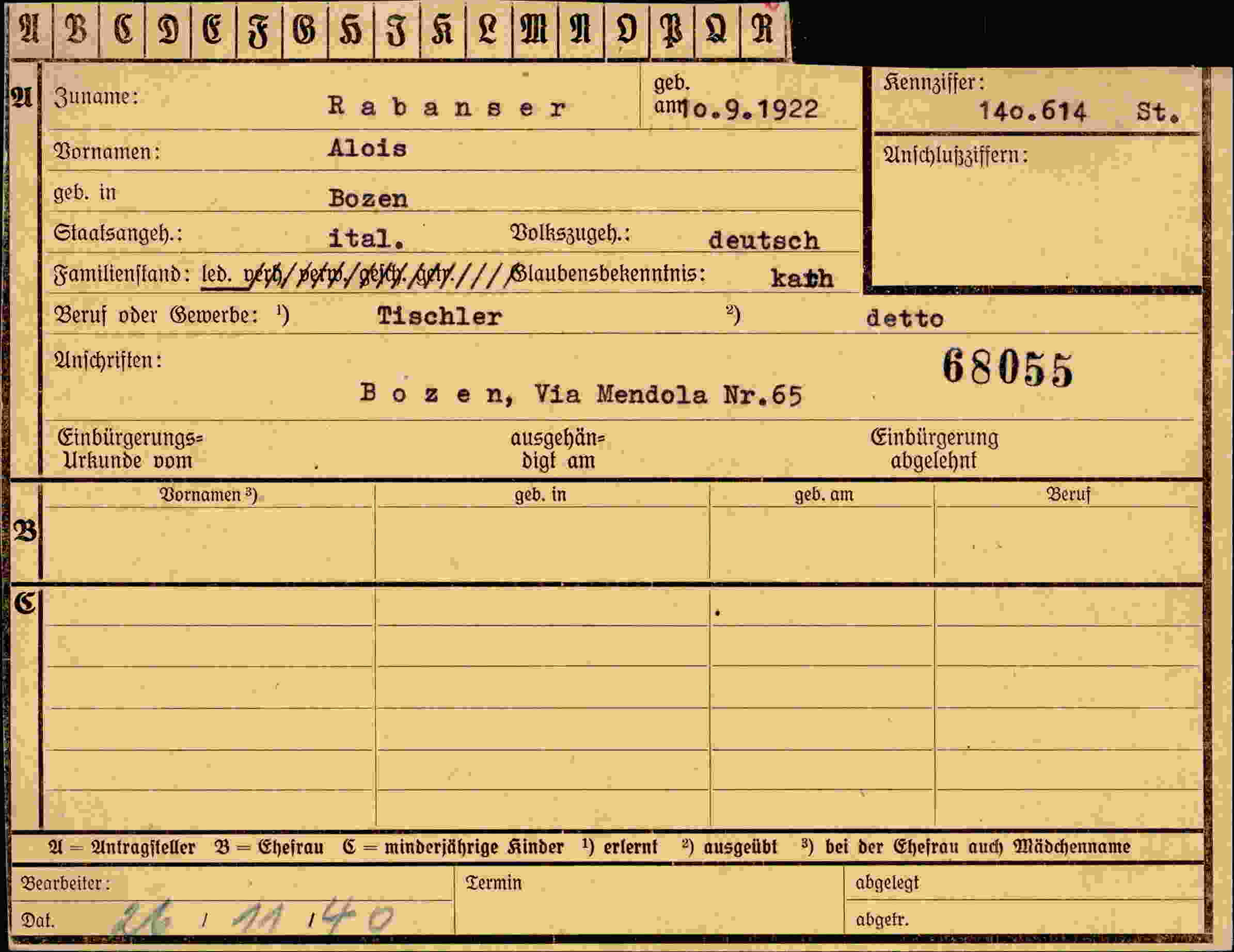 Dokument für Alois Rabanser