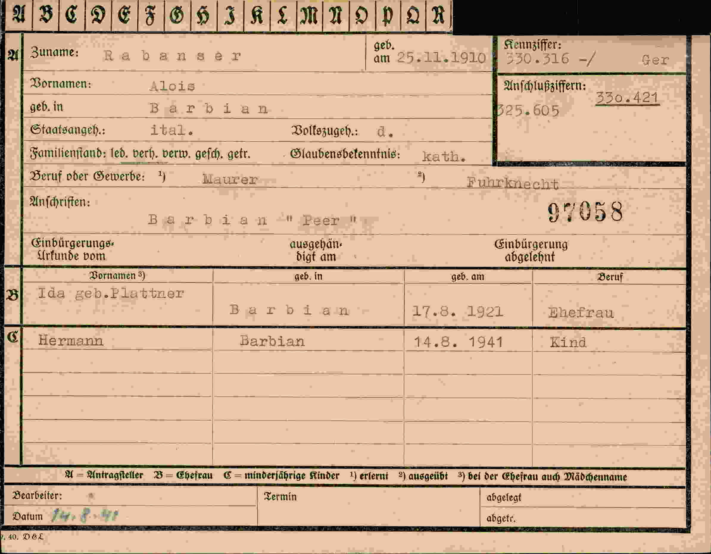 Dokument für Alois Rabanser