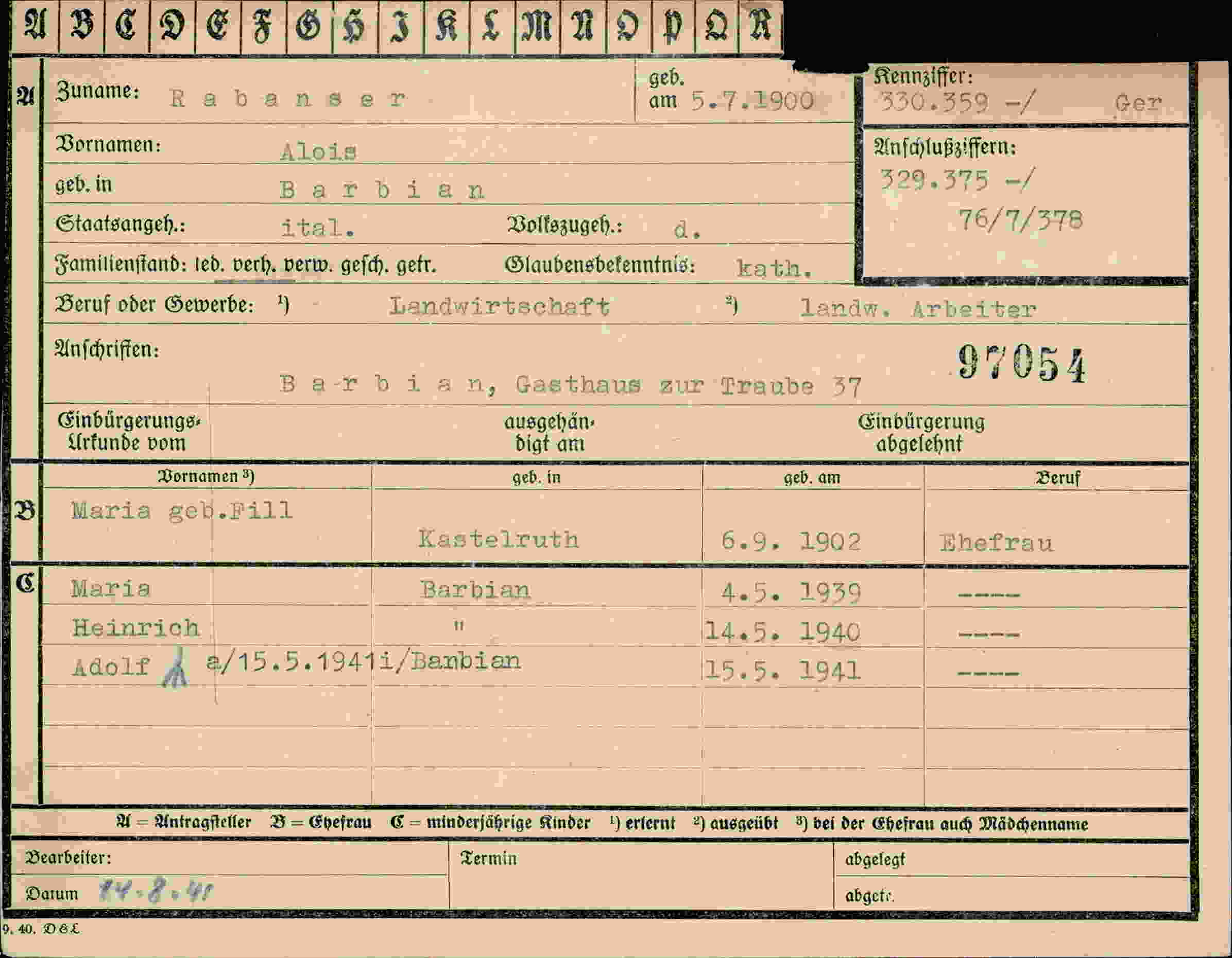 Dokument für Alois Rabanser
