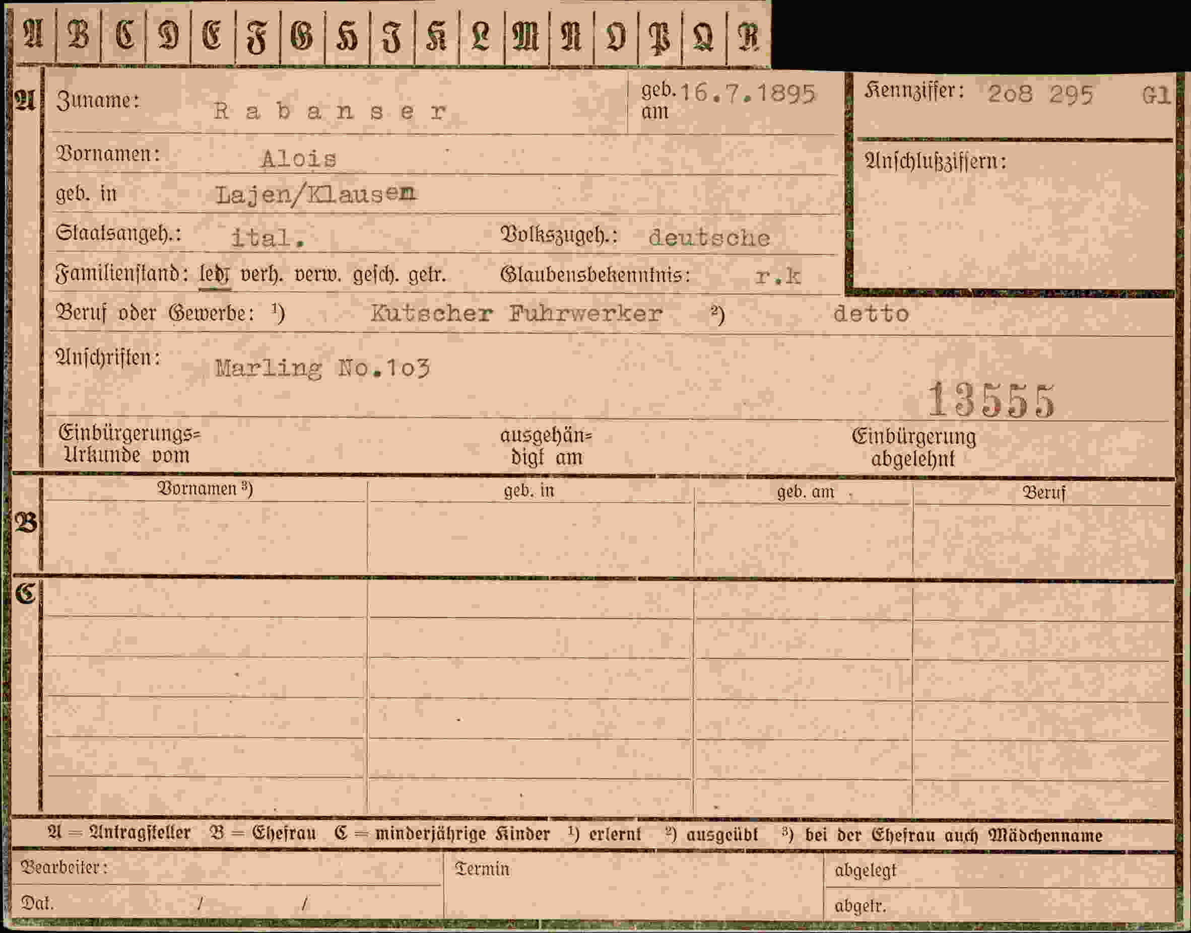 Dokument für Alois Rabanser