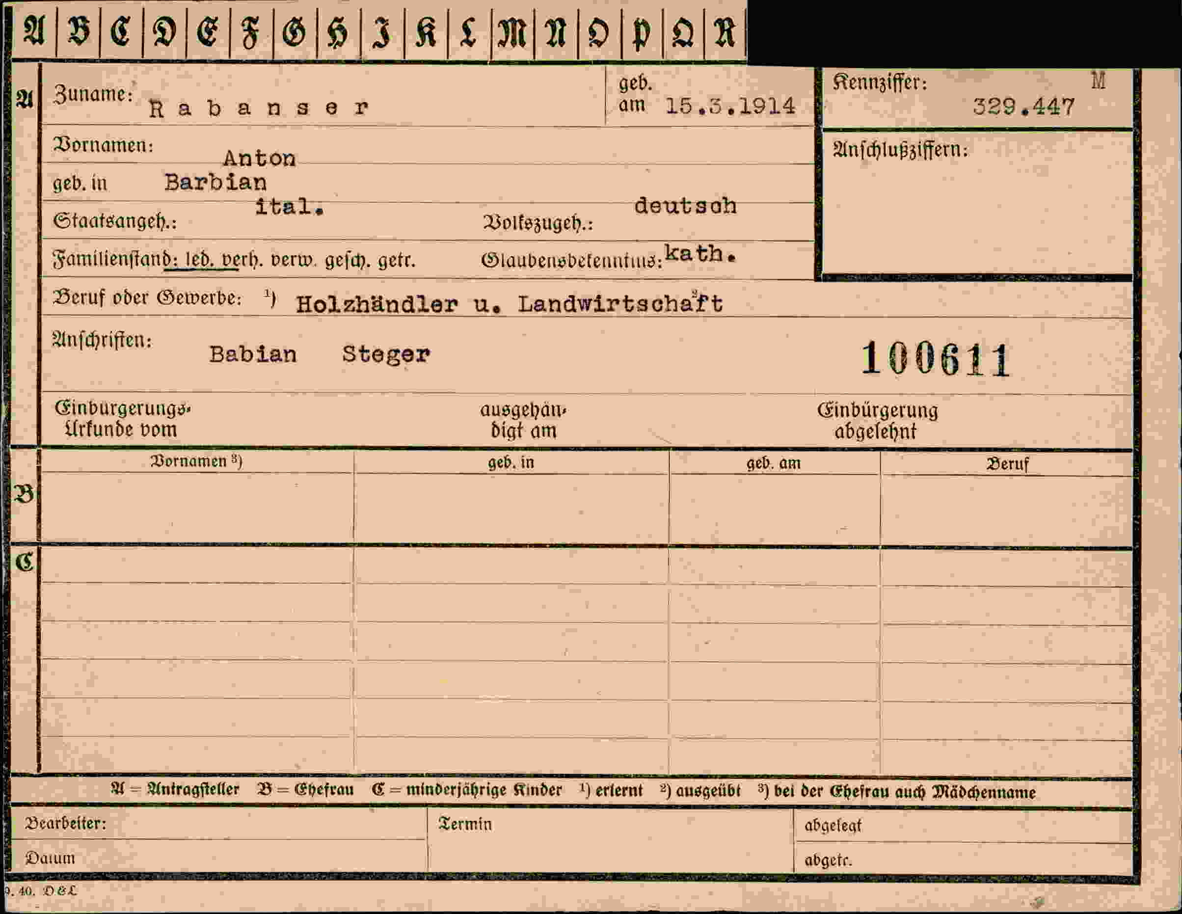 Dokument für Anton Rabanser