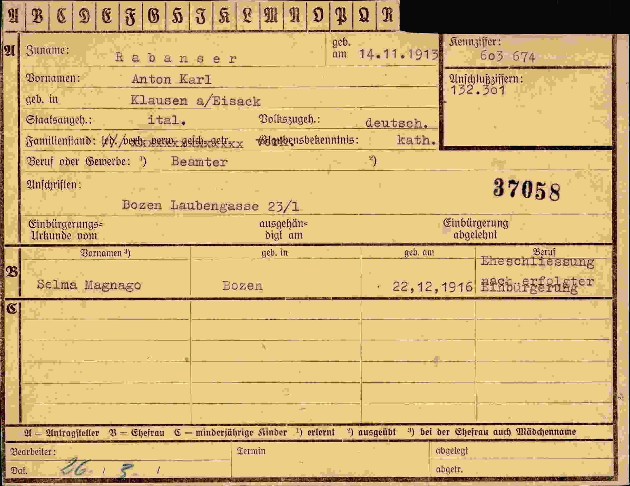 Dokument für Anton Karl Rabanser