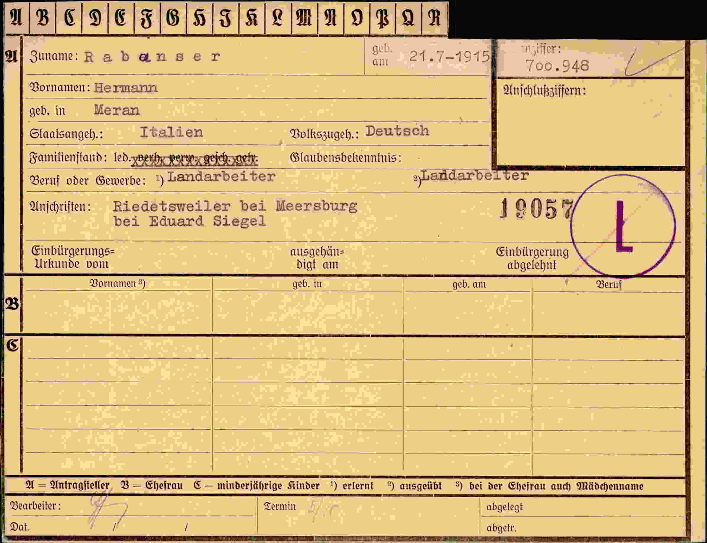 Dokument für Hermann Rabanser