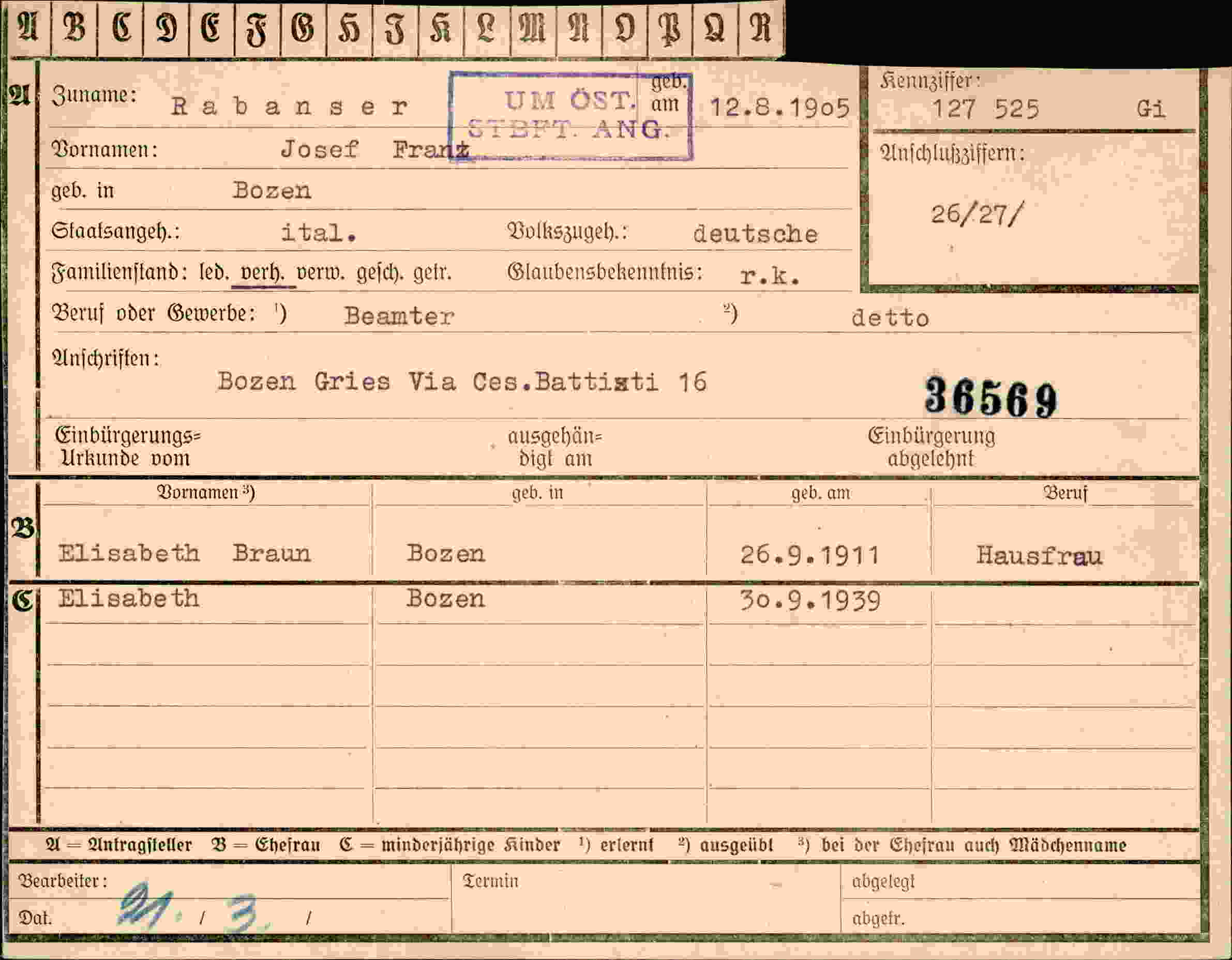 Dokument für Josef Franz Rabanser