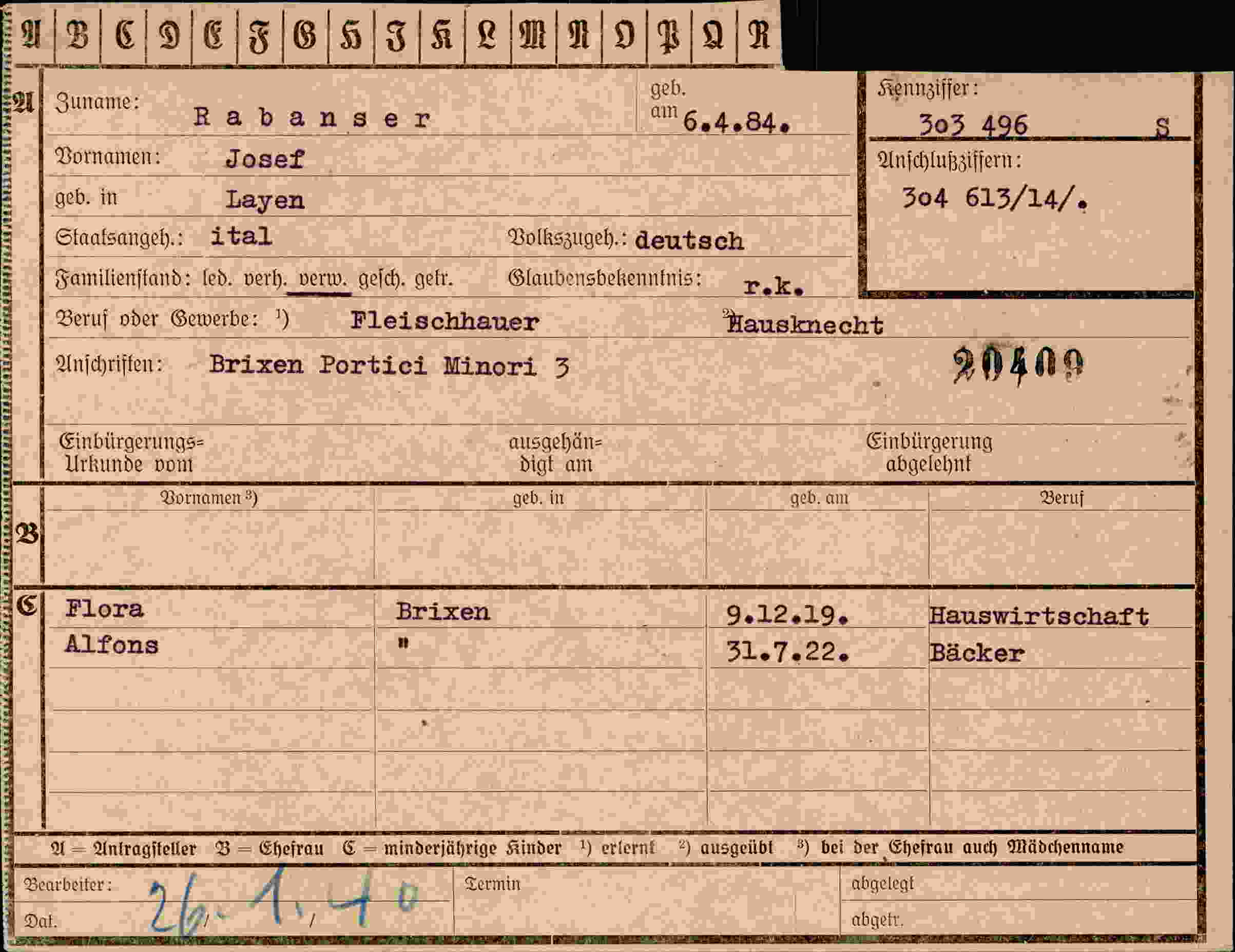 Dokument für Josef Rabanser