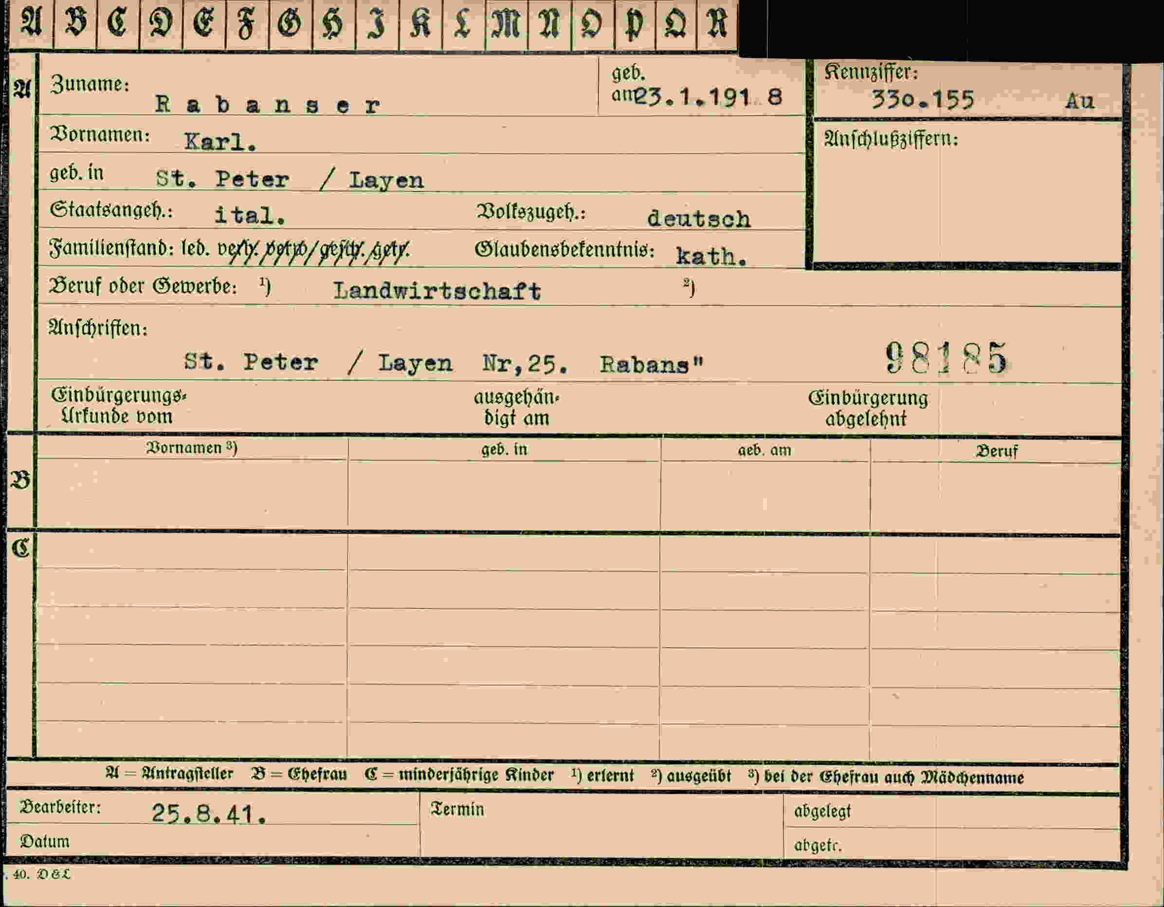 Dokument für Karl Rabanser