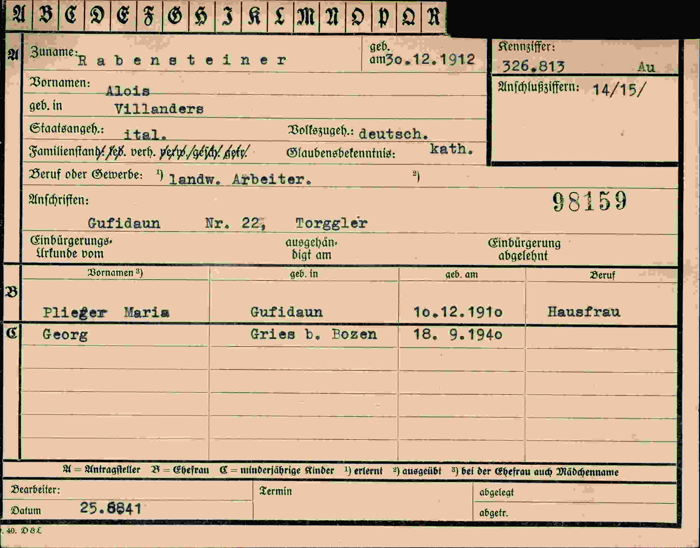 Dokument für Alois Rabensteiner