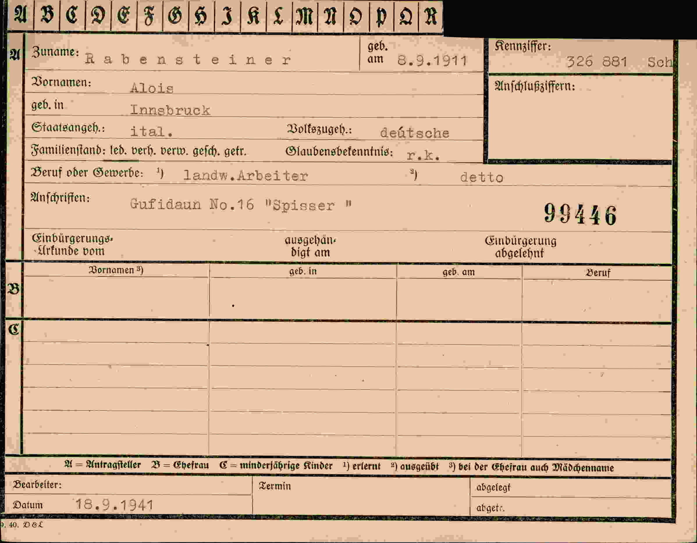 Dokument für Alois Rabensteiner