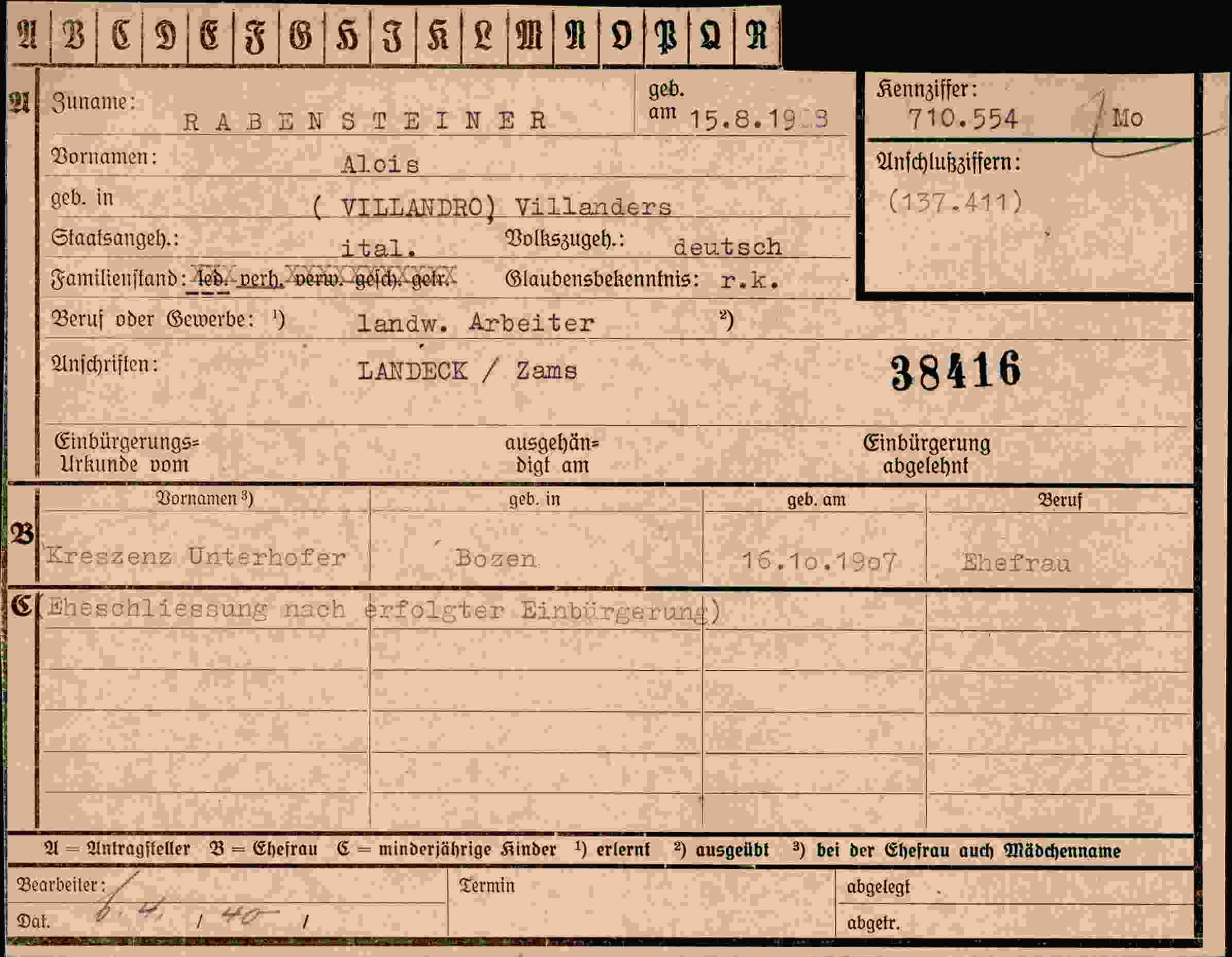 Dokument für Alois Rabensteiner