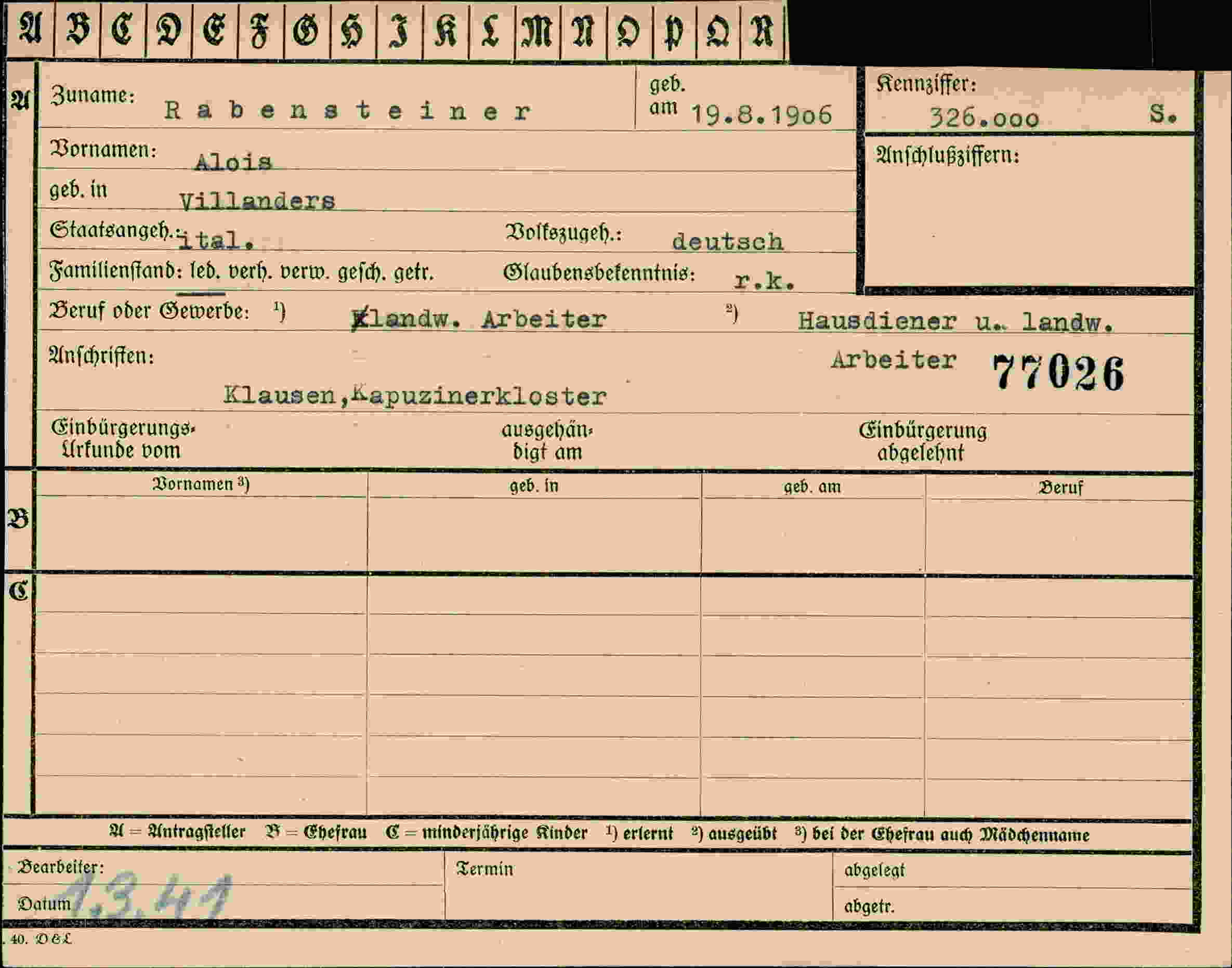 Dokument für Alois Rabensteiner