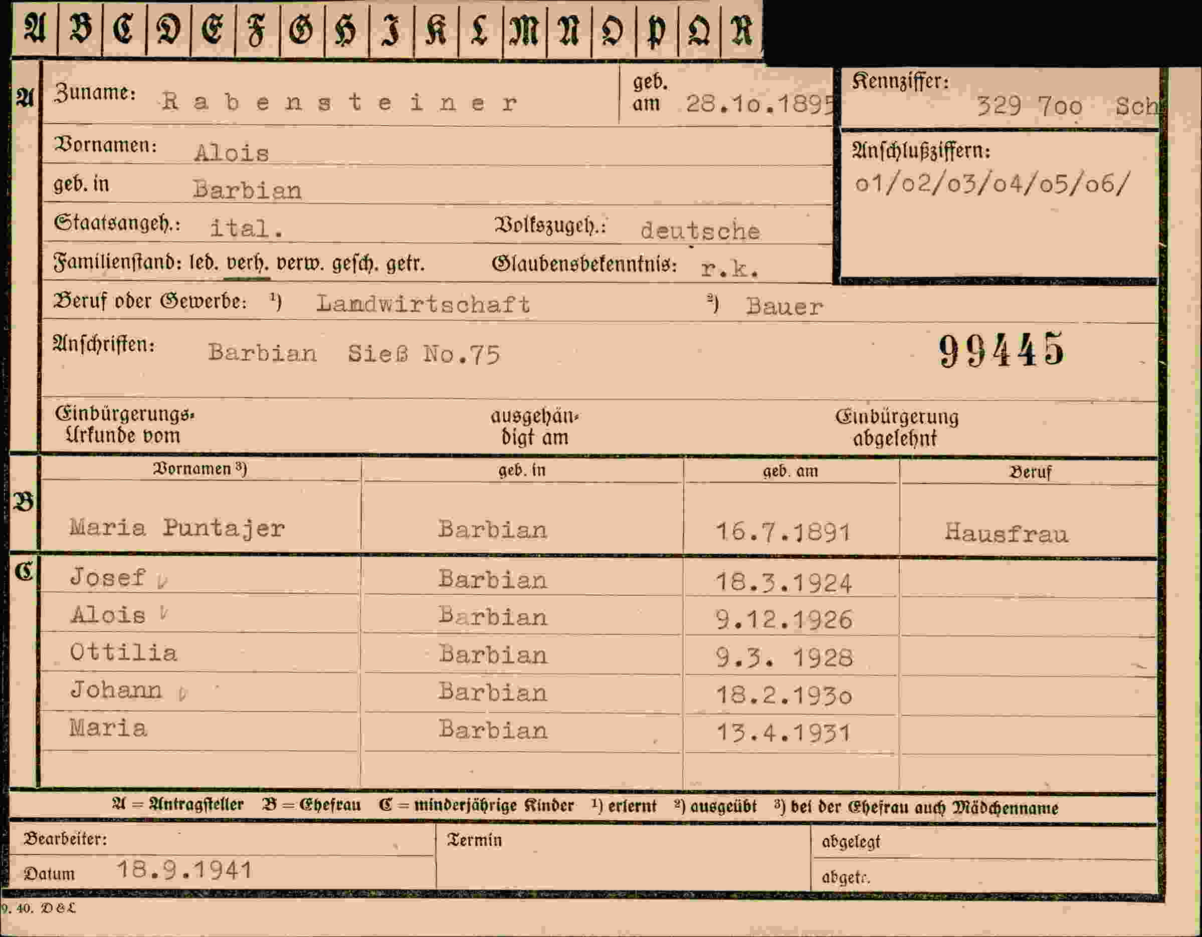 Dokument für Alois Rabensteiner