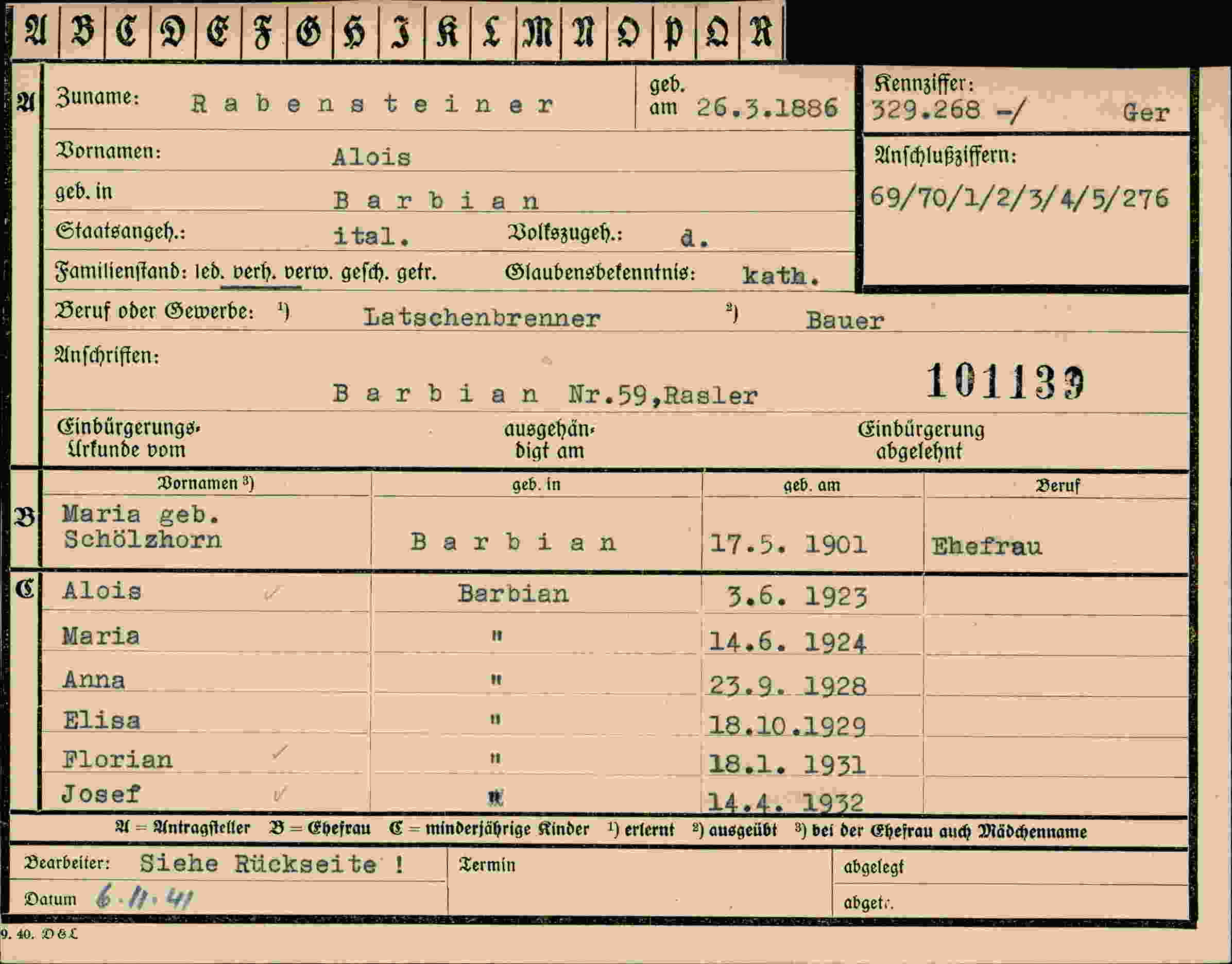 Dokument für Alois Rabensteiner