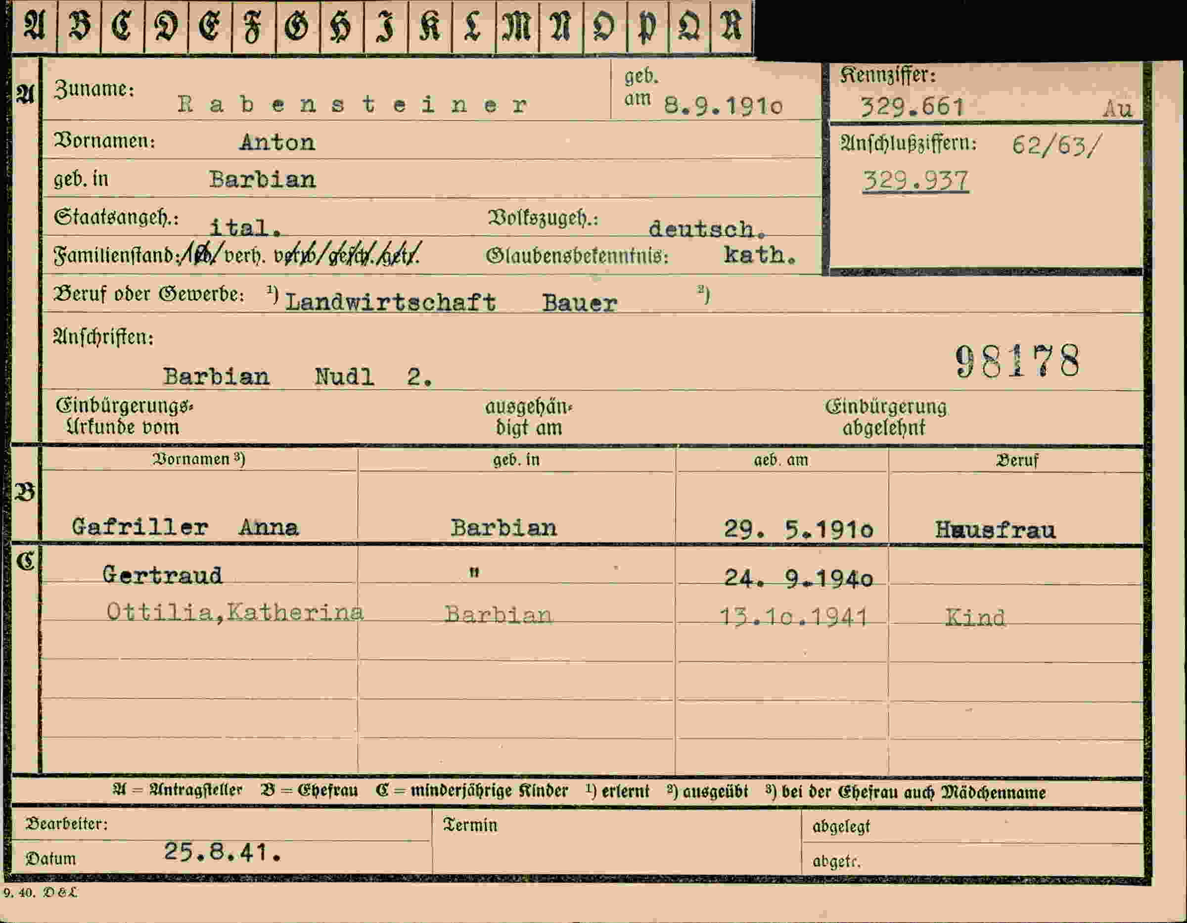 Vorderseite des Dokuments