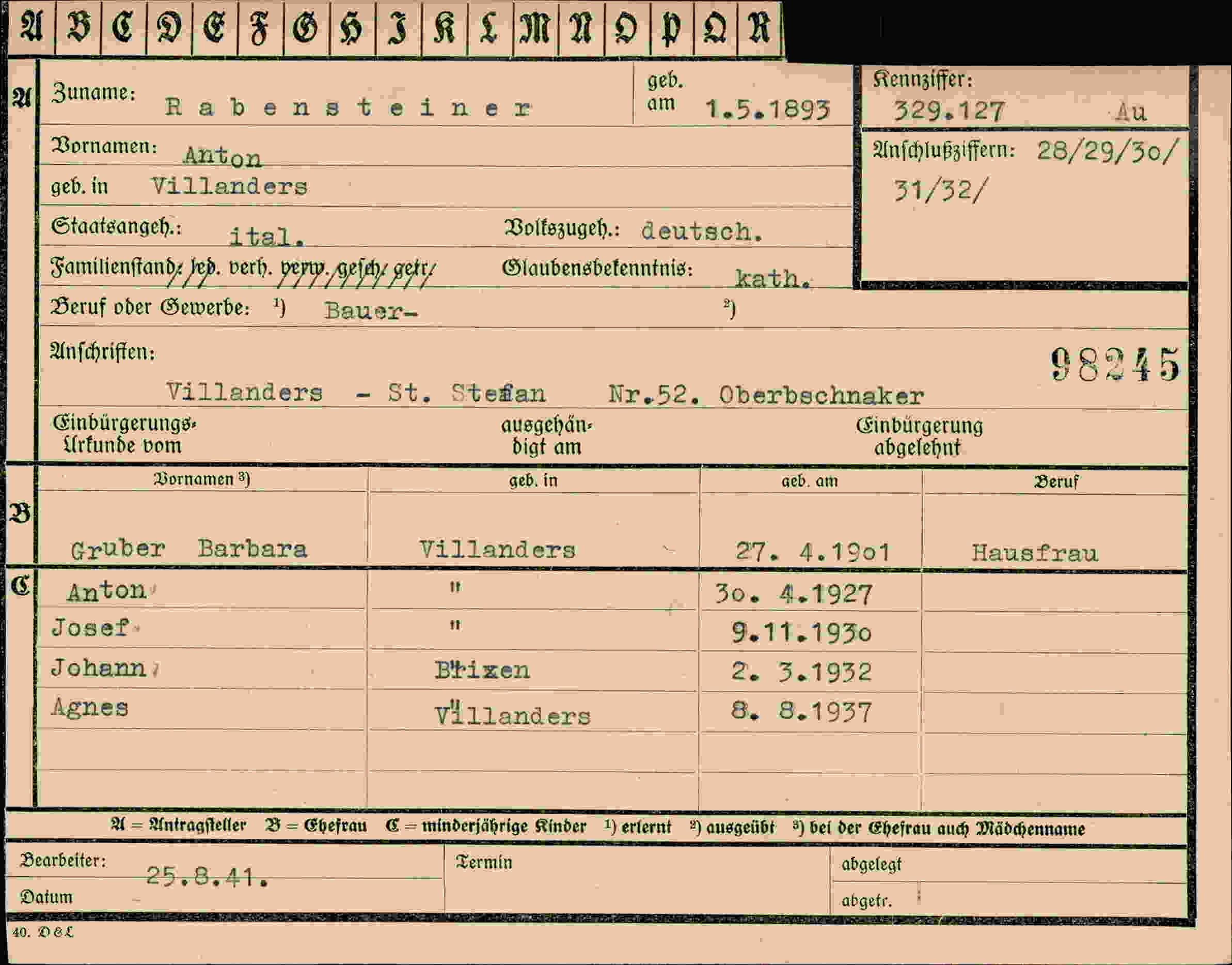 Dokument für Anton Rabensteiner