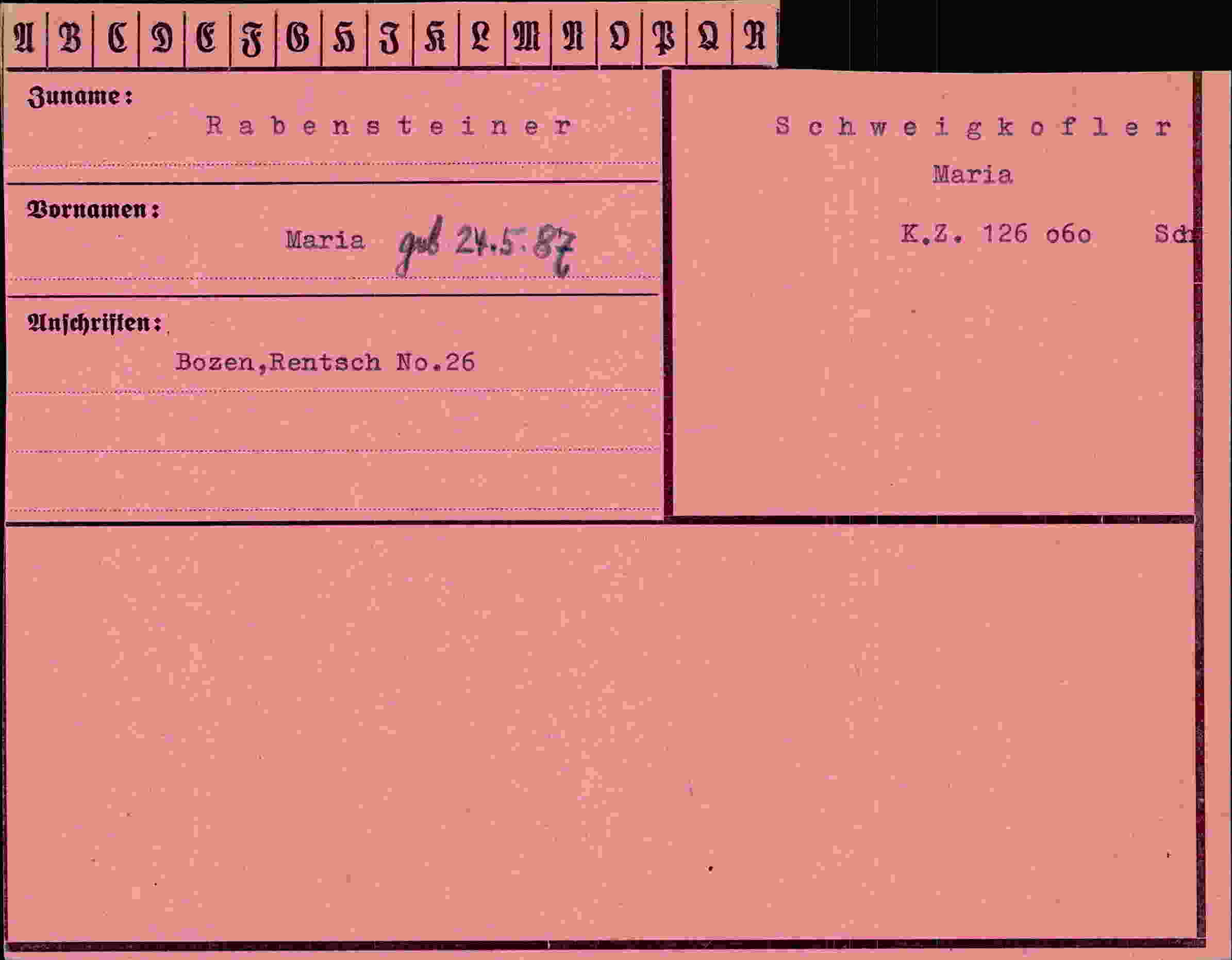 Dokument für Maria Rabensteiner