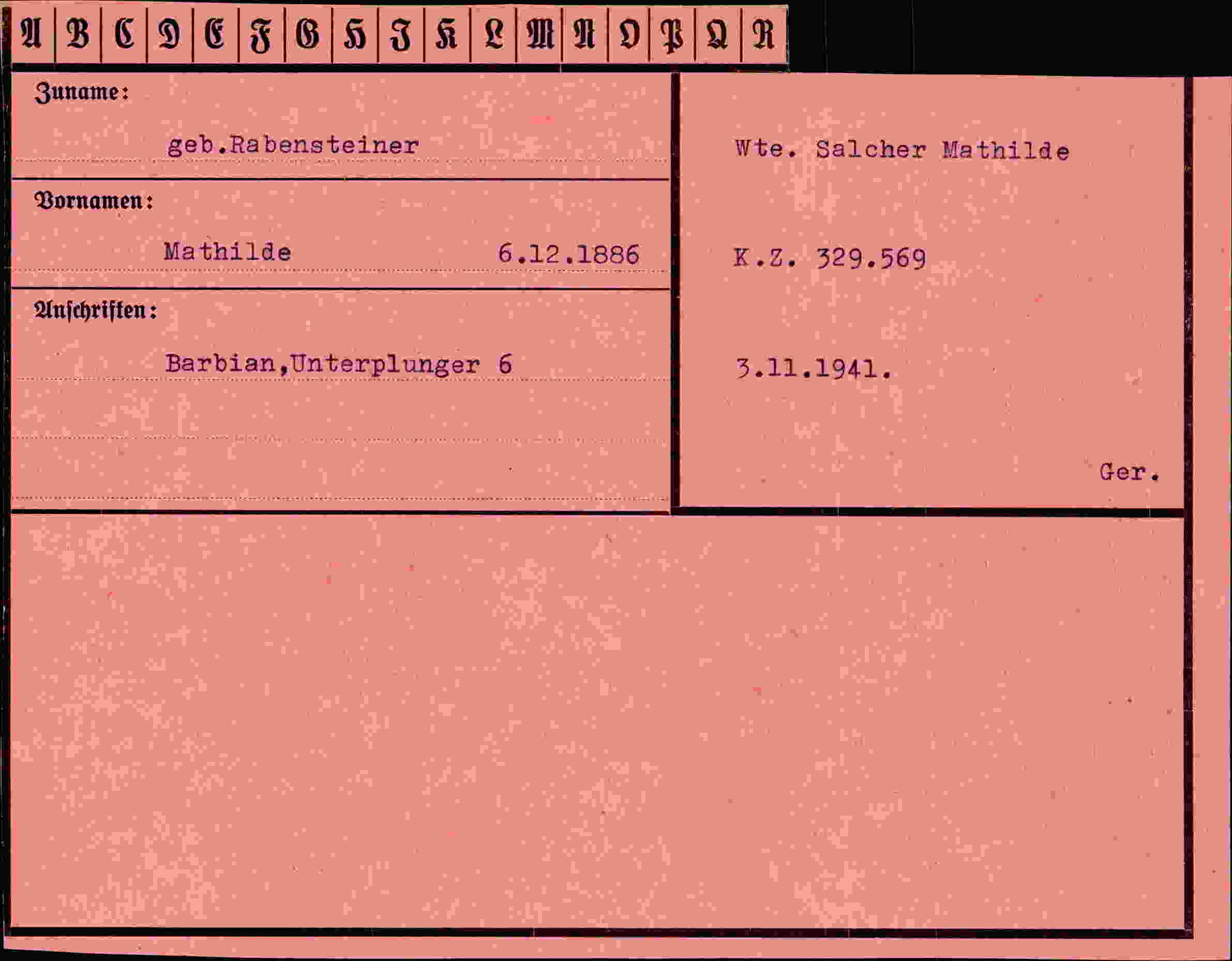 Dokument für Mathilde Rabensteiner