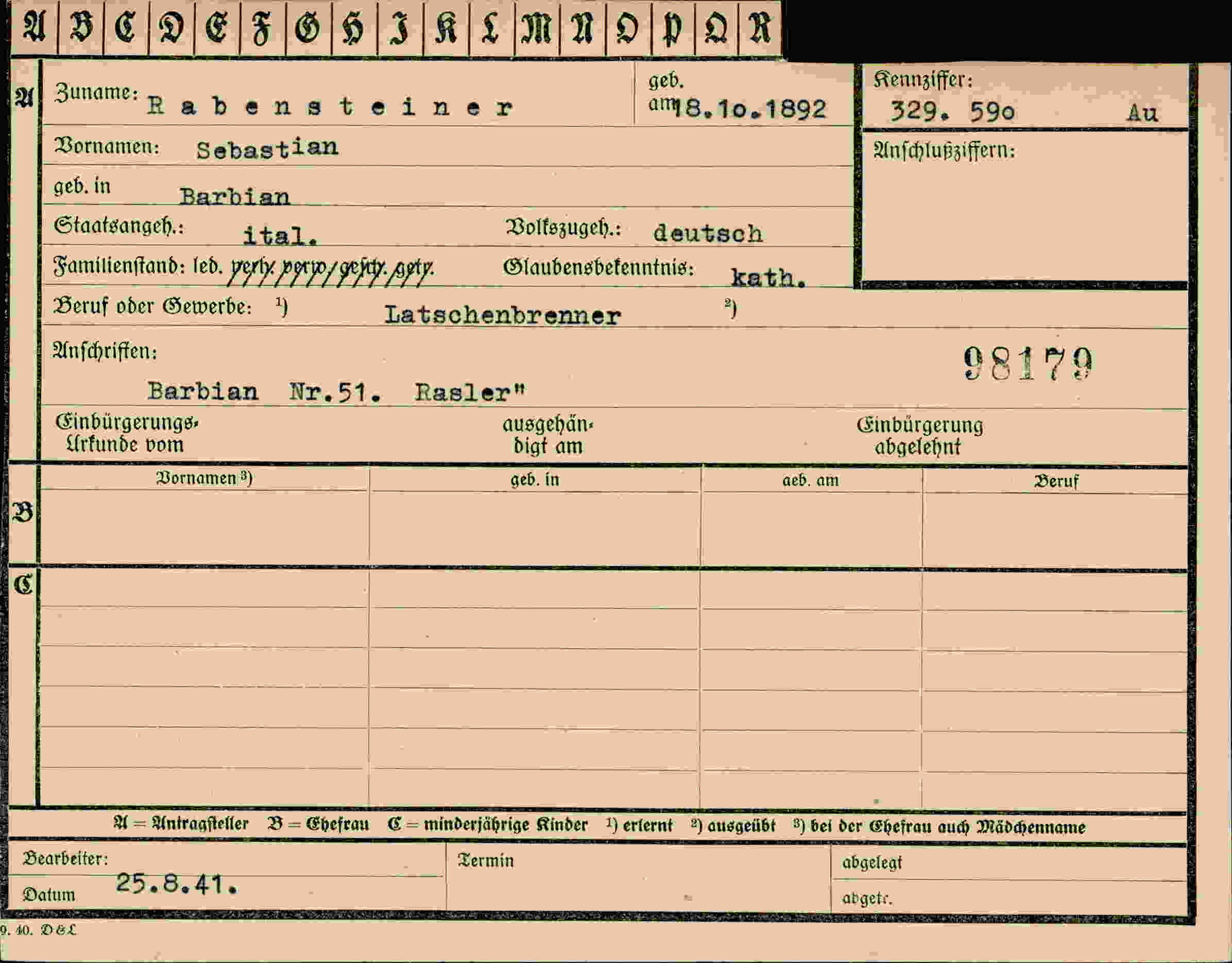 Vorderseite des Dokuments