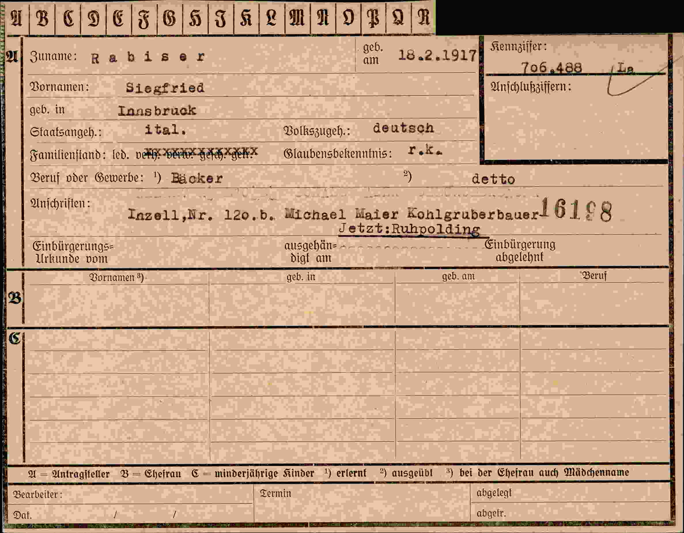 Dokument für Siegfried Rabiser