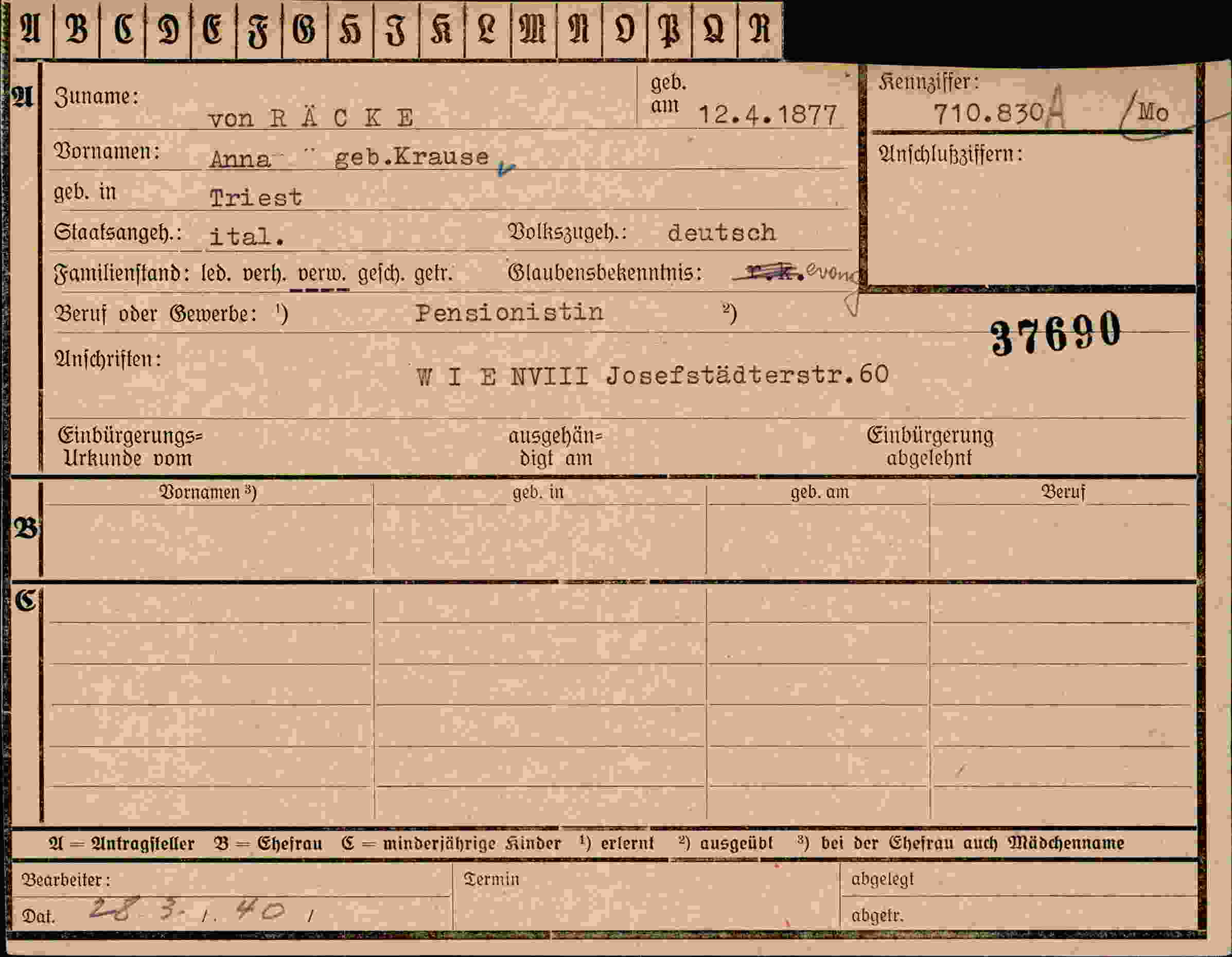 Dokument für Anna von Räcke
