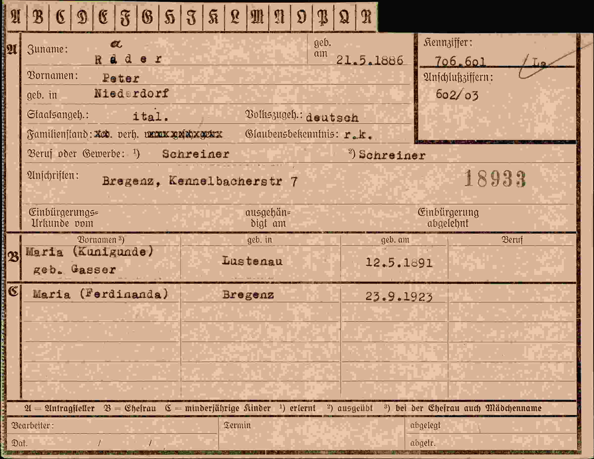Vorderseite des Dokuments