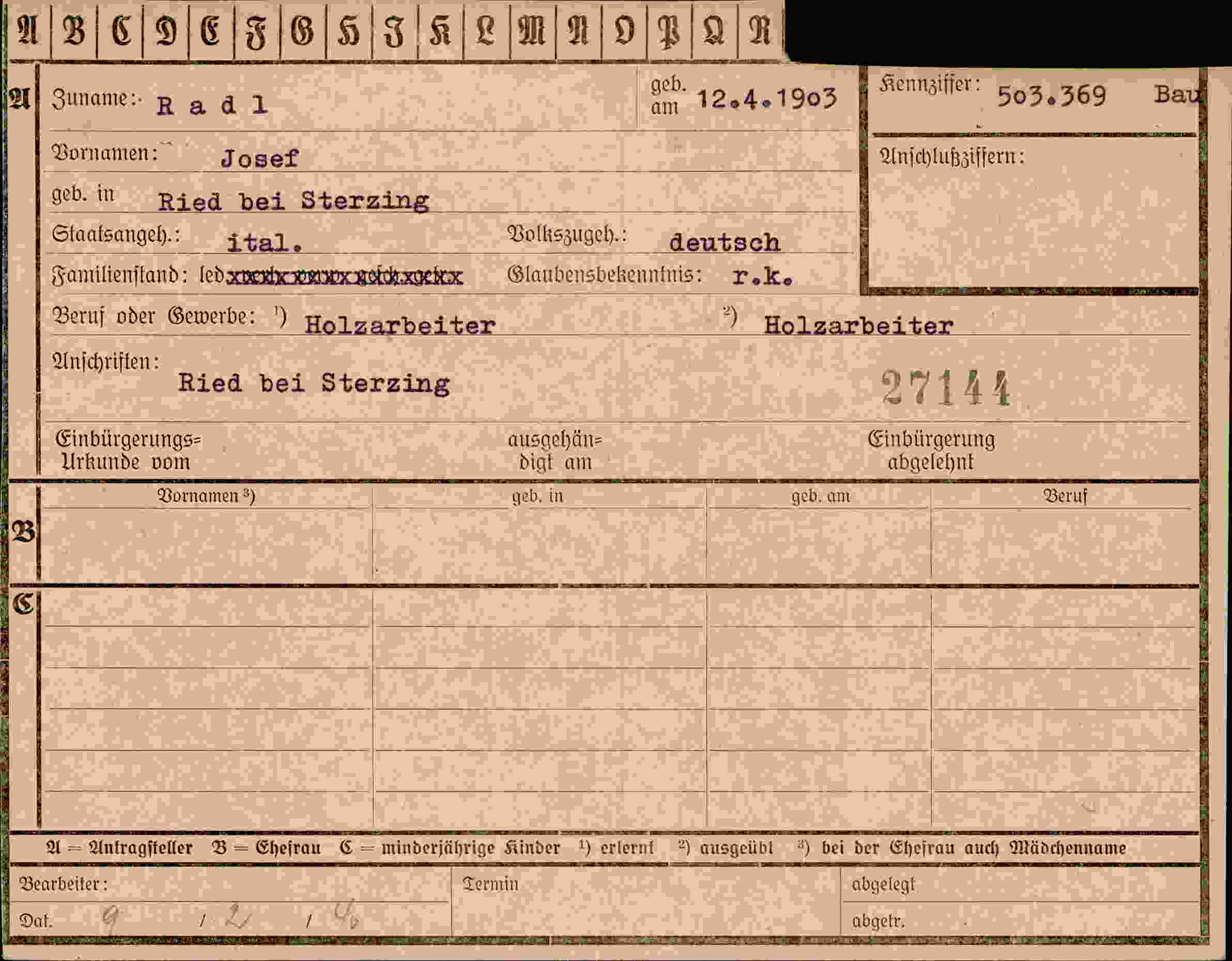 Dokument für Josef Radl