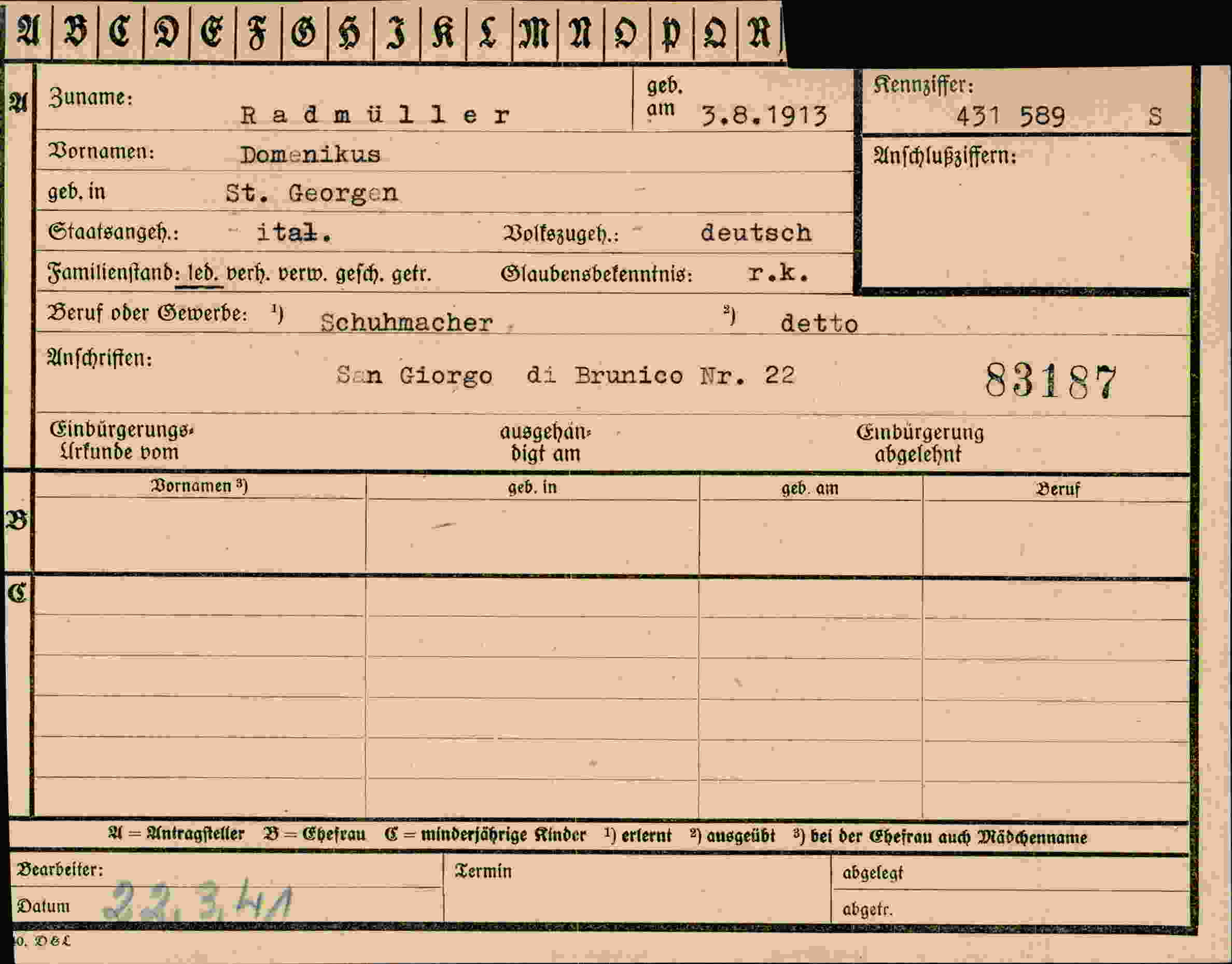 Dokument für Domenikus Radmüller