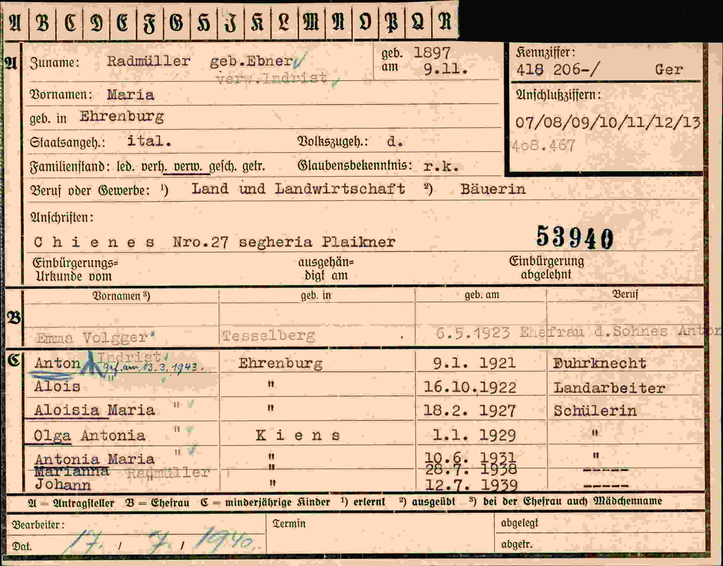 Vorderseite des Dokuments