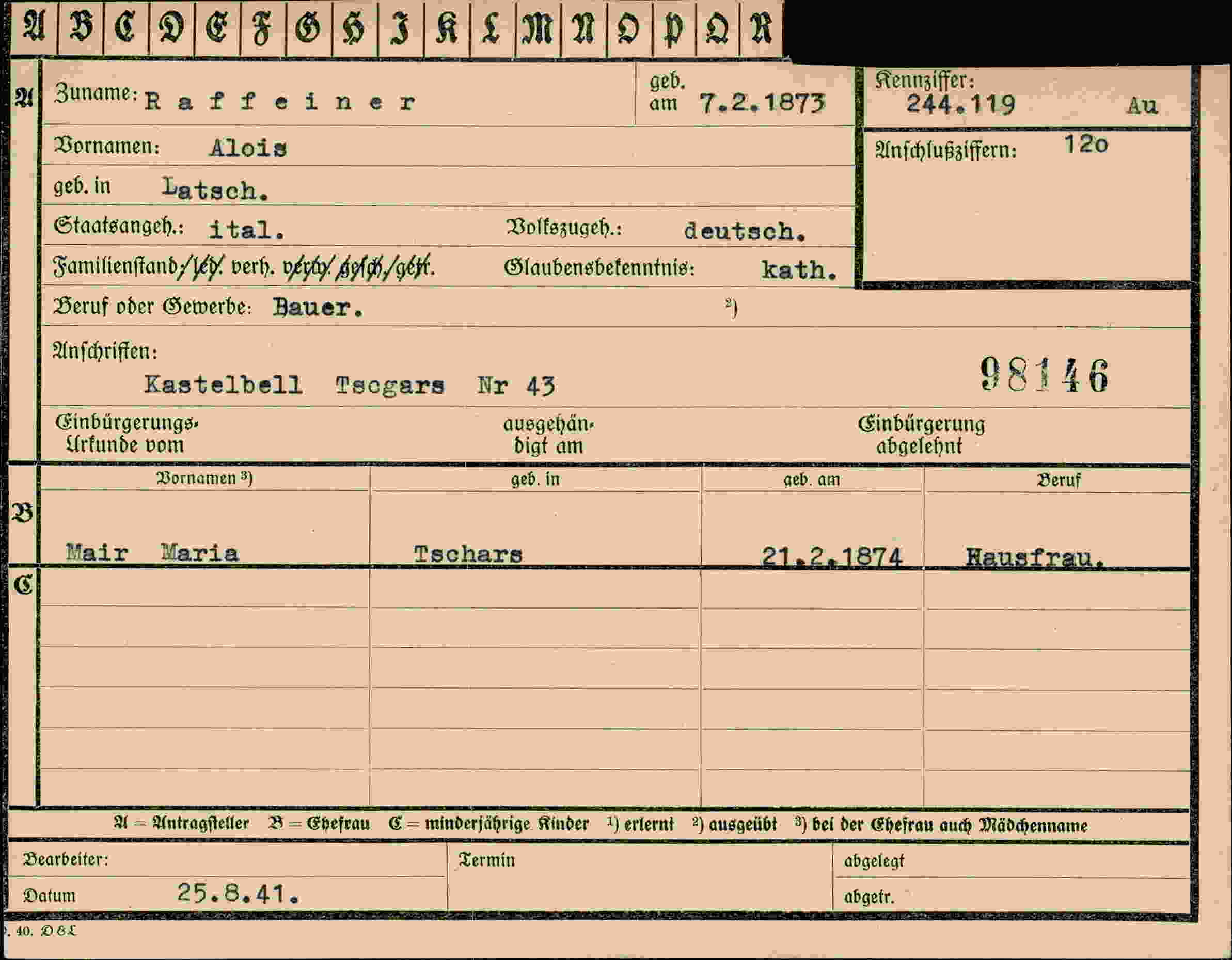 Dokument für Alois Raffeiner