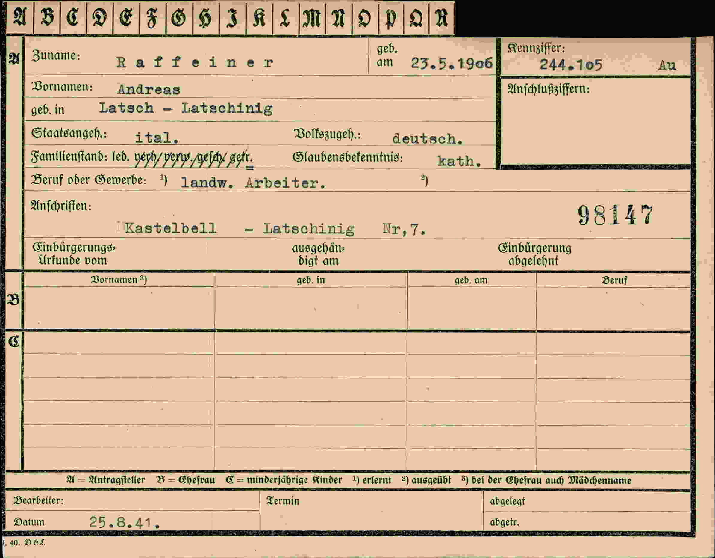 Dokument für Andreas Raffeiner