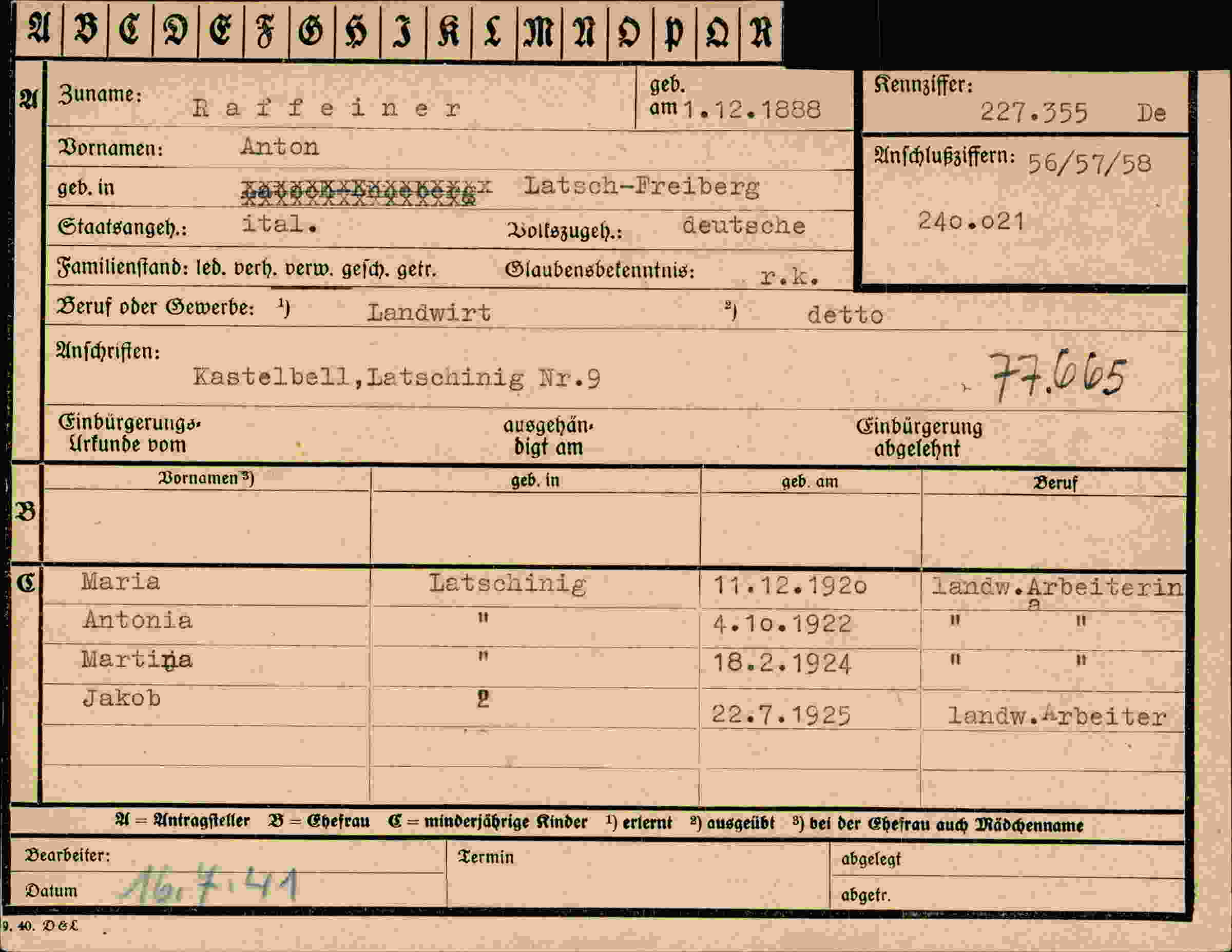 Dokument für Anton Raffeiner
