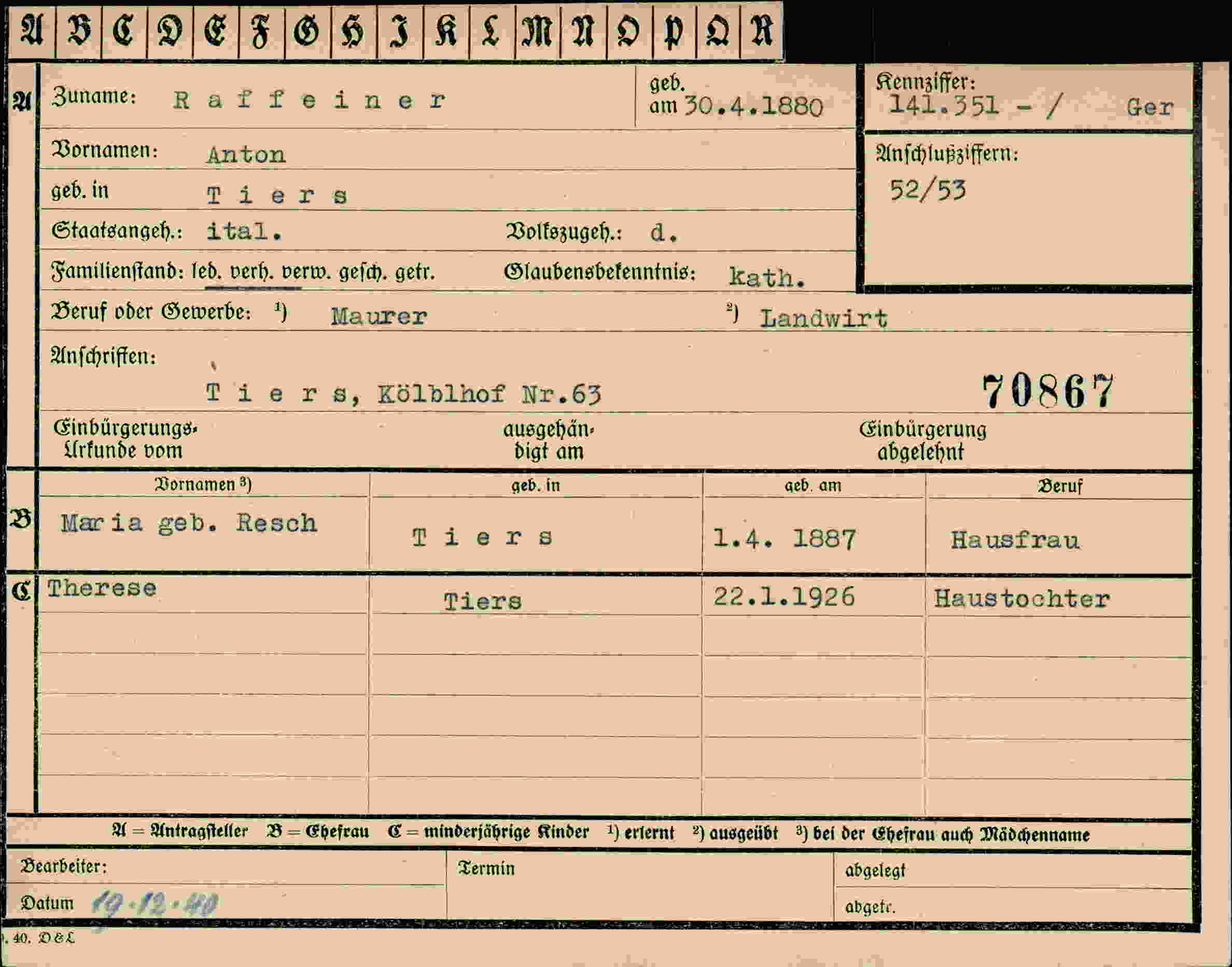 Dokument für Anton Raffeiner