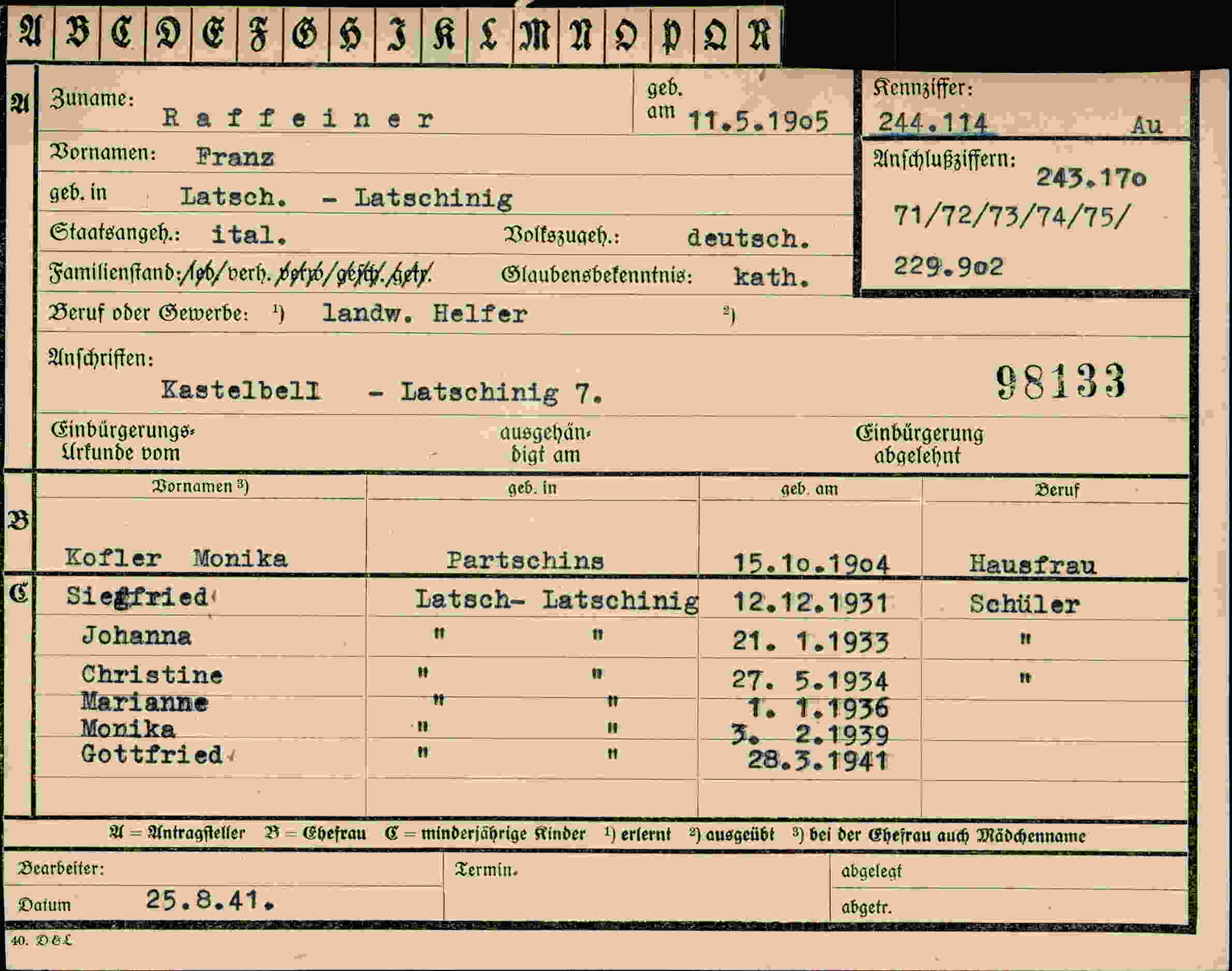 Dokument für Franz Raffeiner